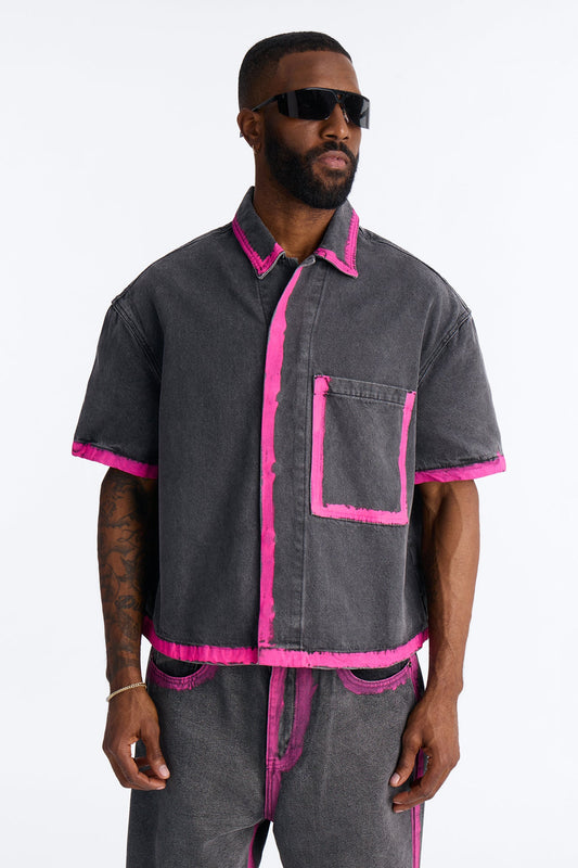 Cropped In My Aura Button Up Shirt - Black Wash