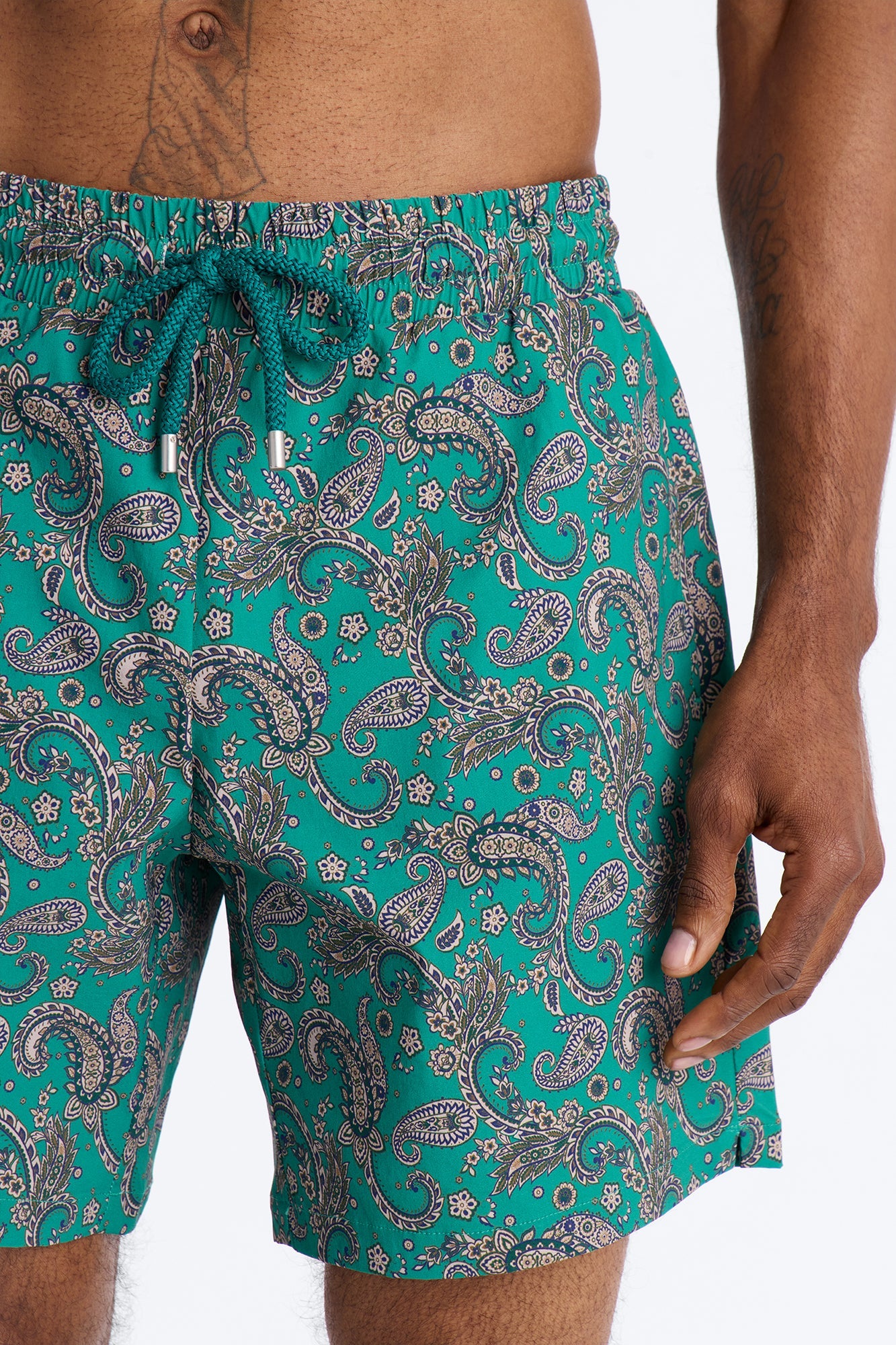 Paisley Elevated Printed Swim Trunk 7″ - Teal
