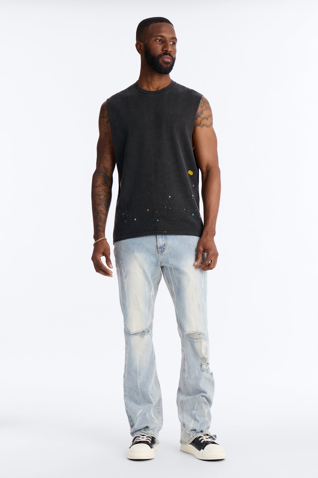 Lava Fall Paint Splatter Muscle Tee - Black