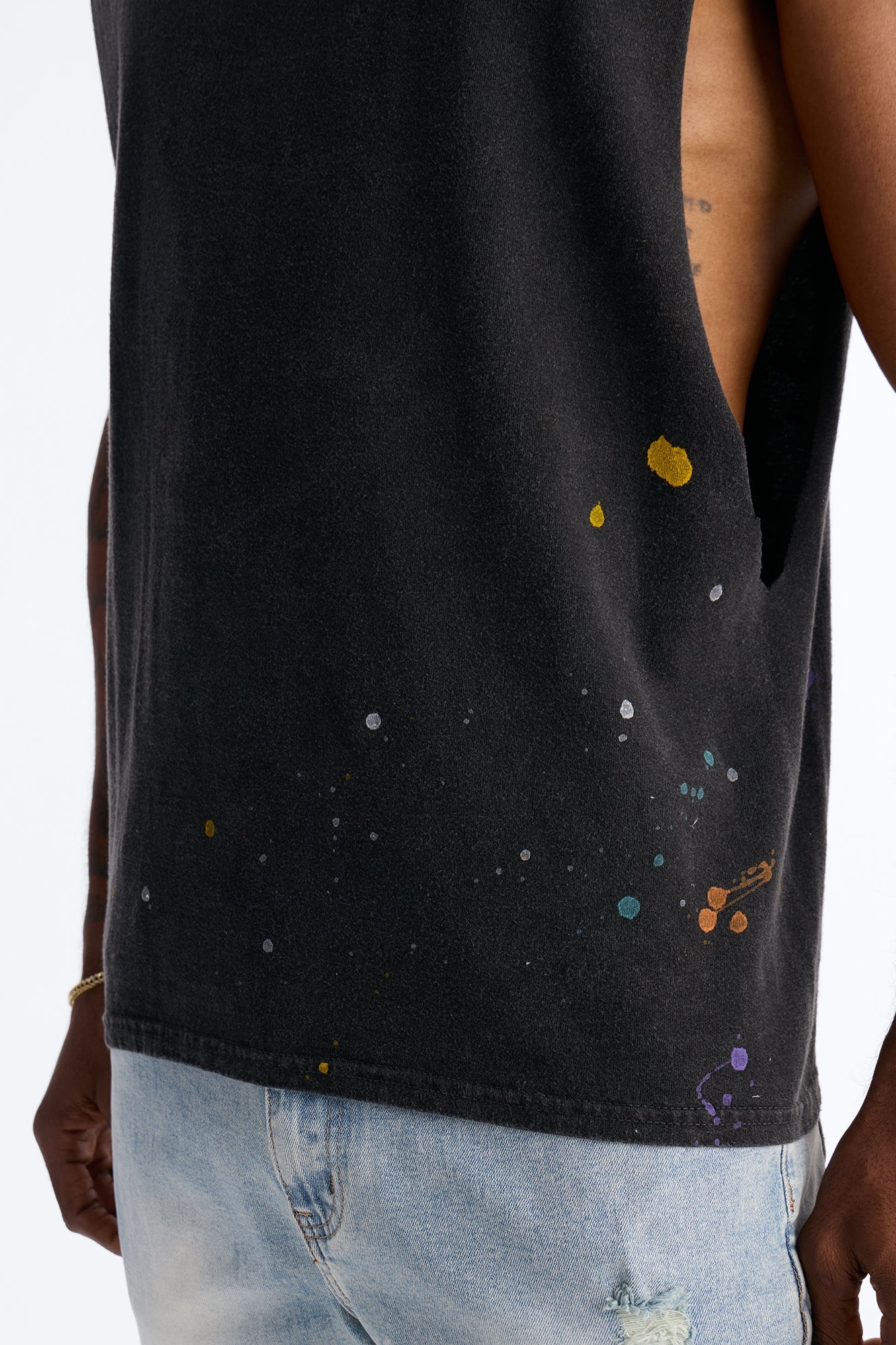 Lava Fall Paint Splatter Muscle Tee - Black