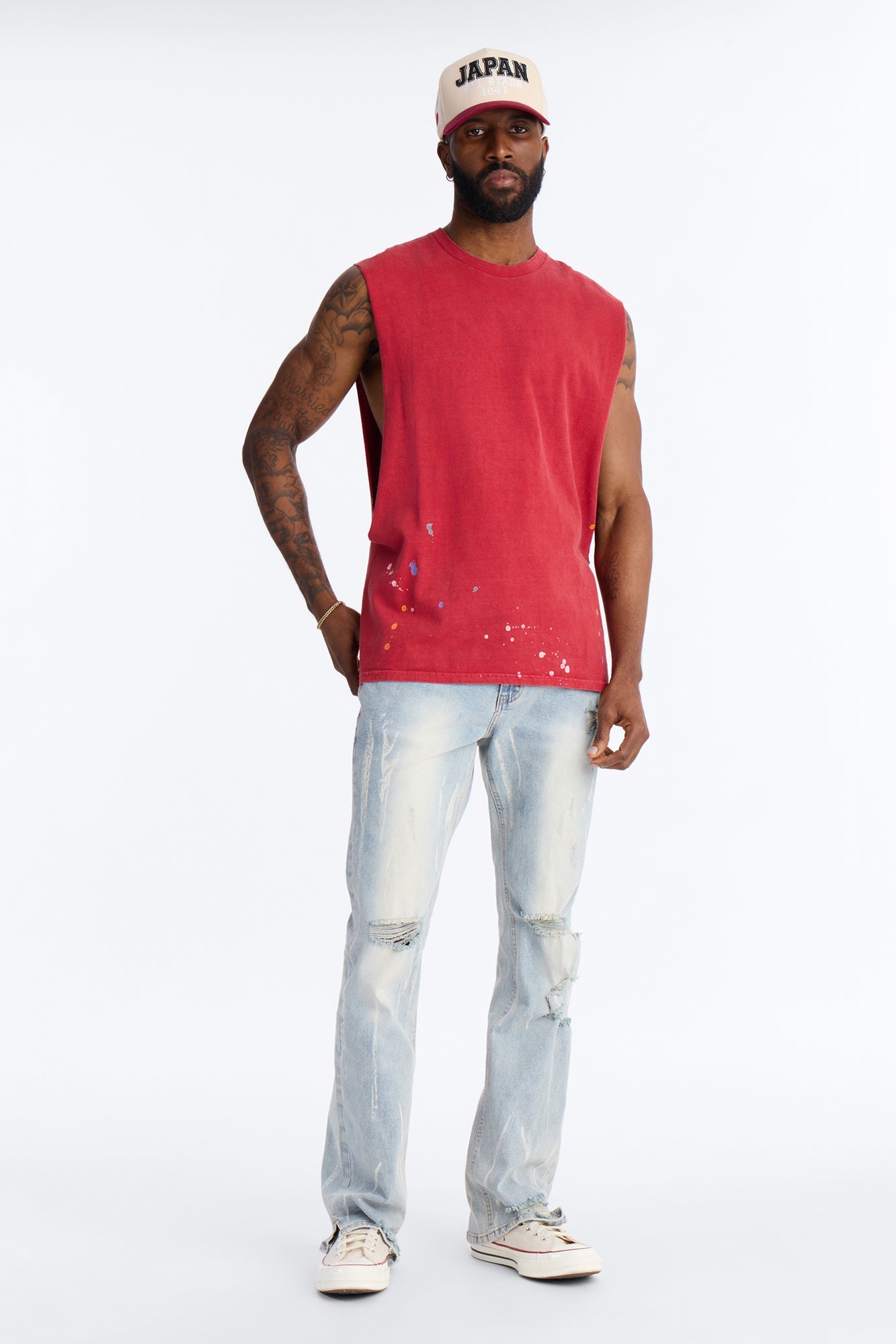 Lava Fall Paint Splatter Muscle Tee - Red