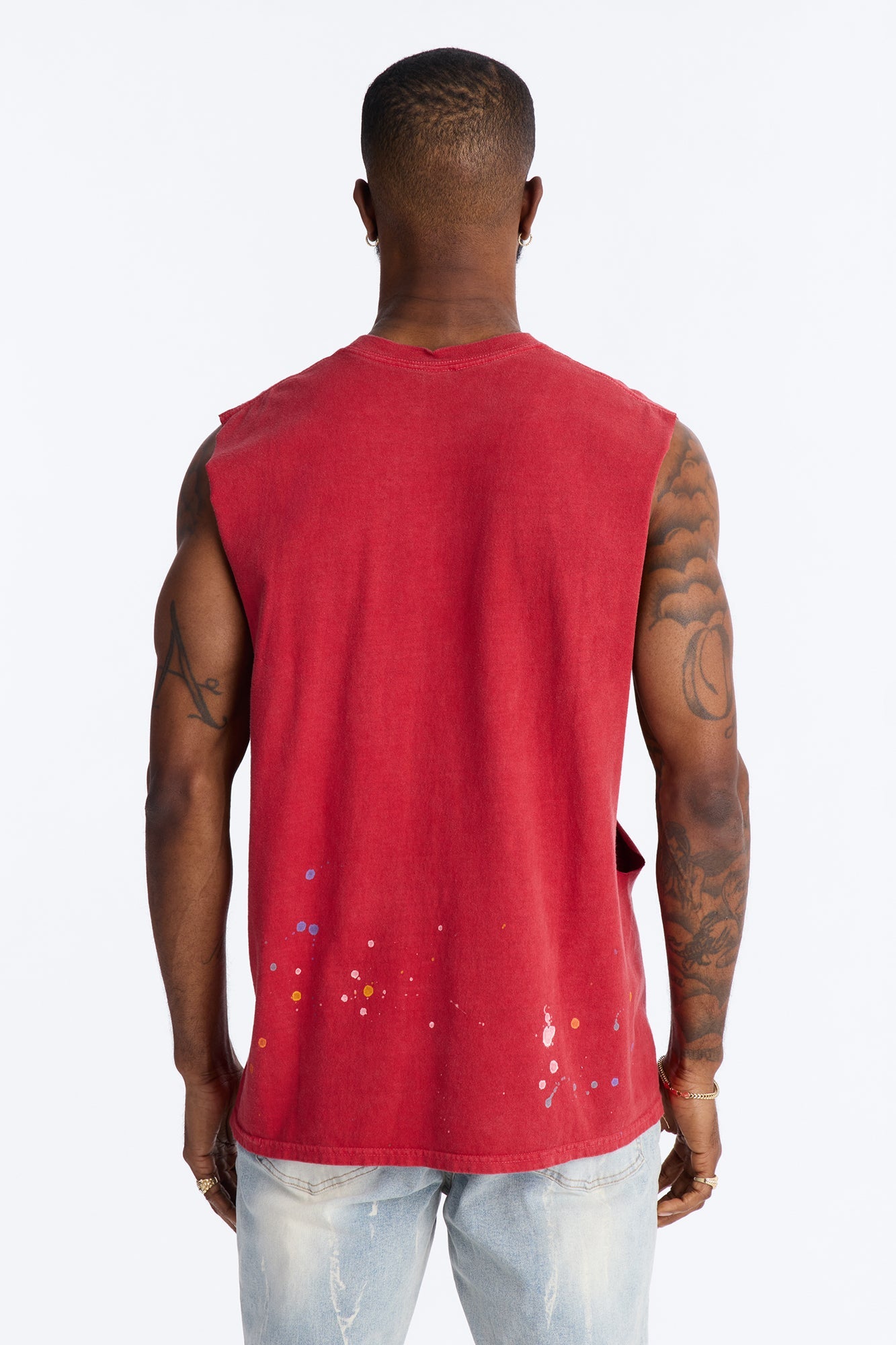 Lava Fall Paint Splatter Muscle Tee - Red