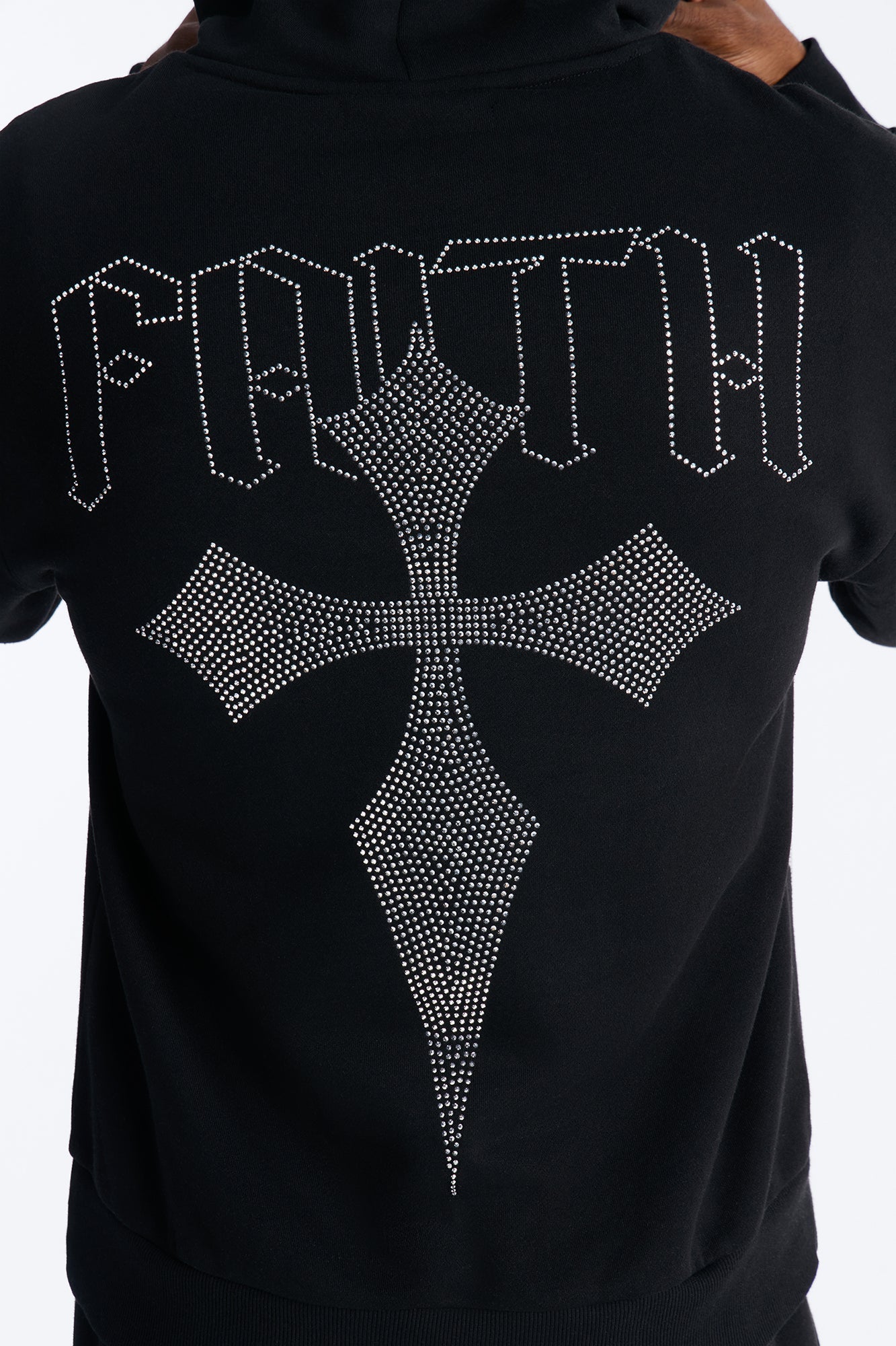 Faith By The Cross Rhinestones Oversized Hoodie - Black