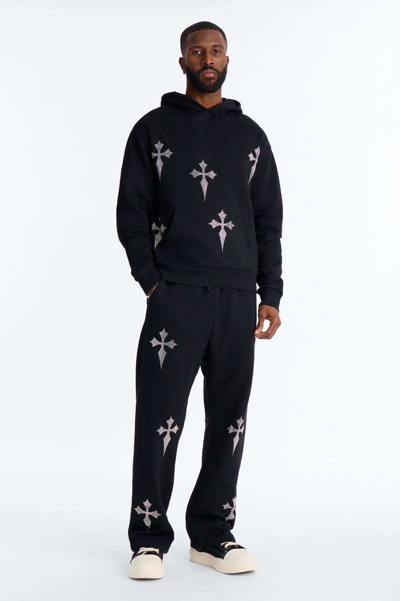 Faith By The Cross Rhinestones Oversized Hoodie - Black