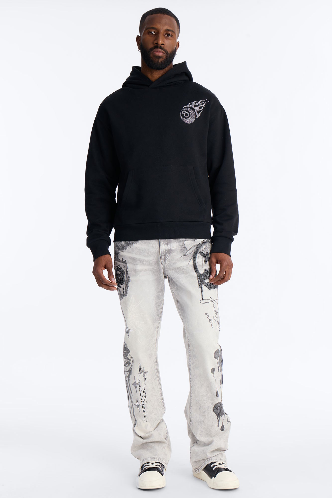 Eightball Rhinestones Oversized Hoodie - Black