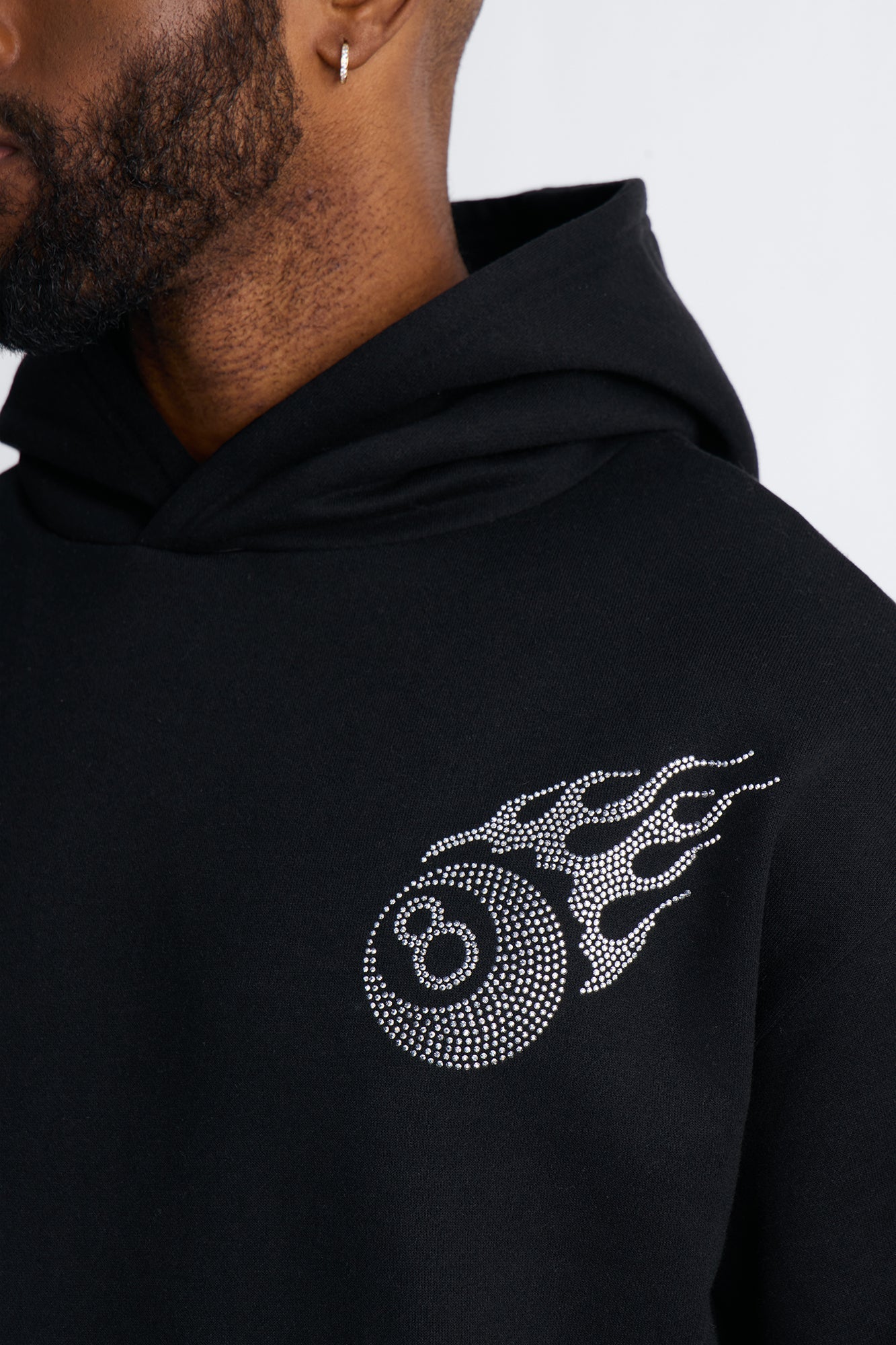 Eightball Rhinestones Oversized Hoodie - Black