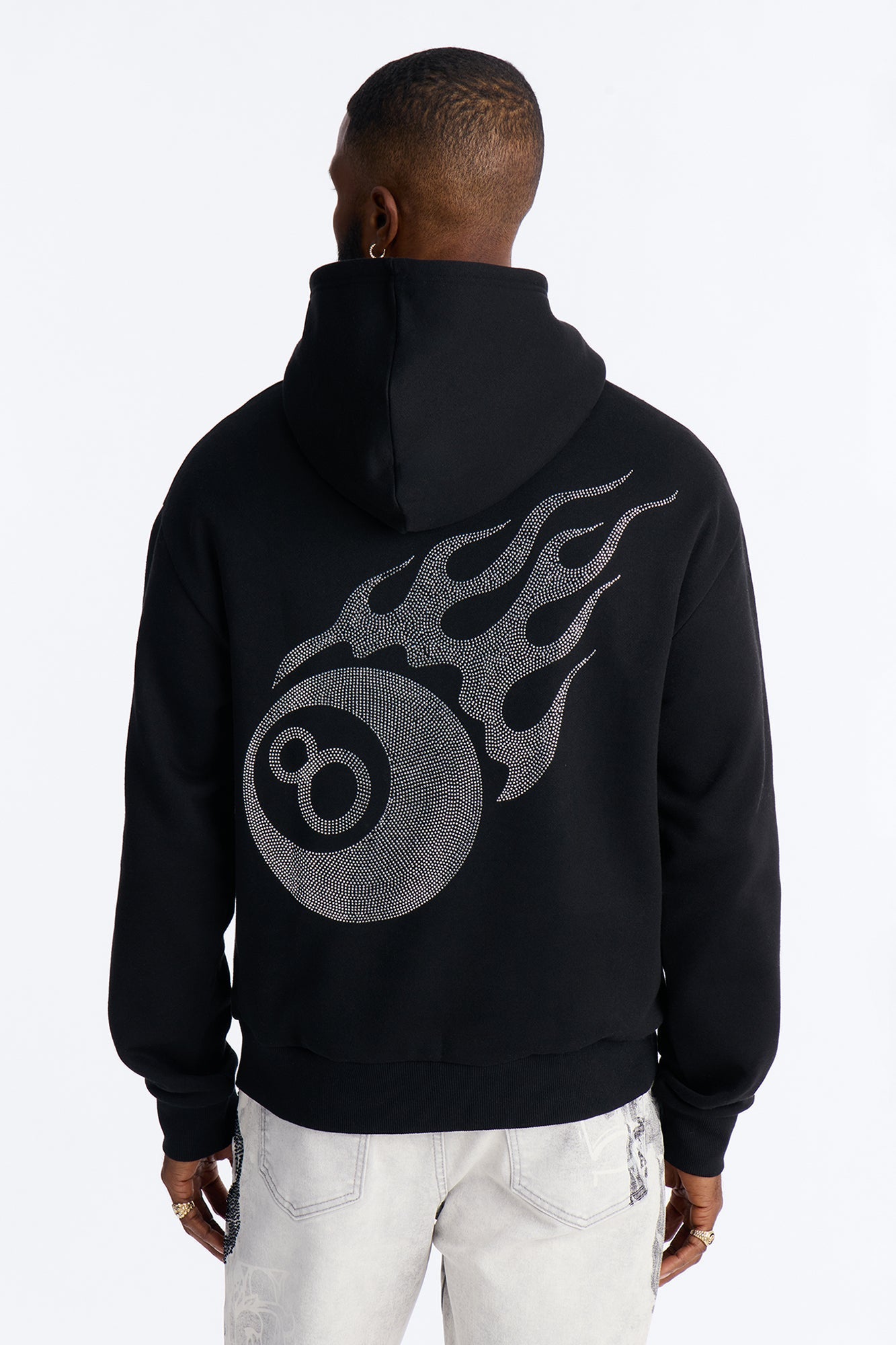 Eightball Rhinestones Oversized Hoodie - Black