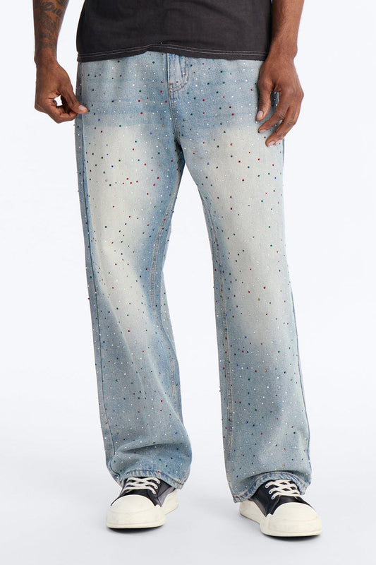 Diamond Dust Baggy Jean - Medium Blue Wash