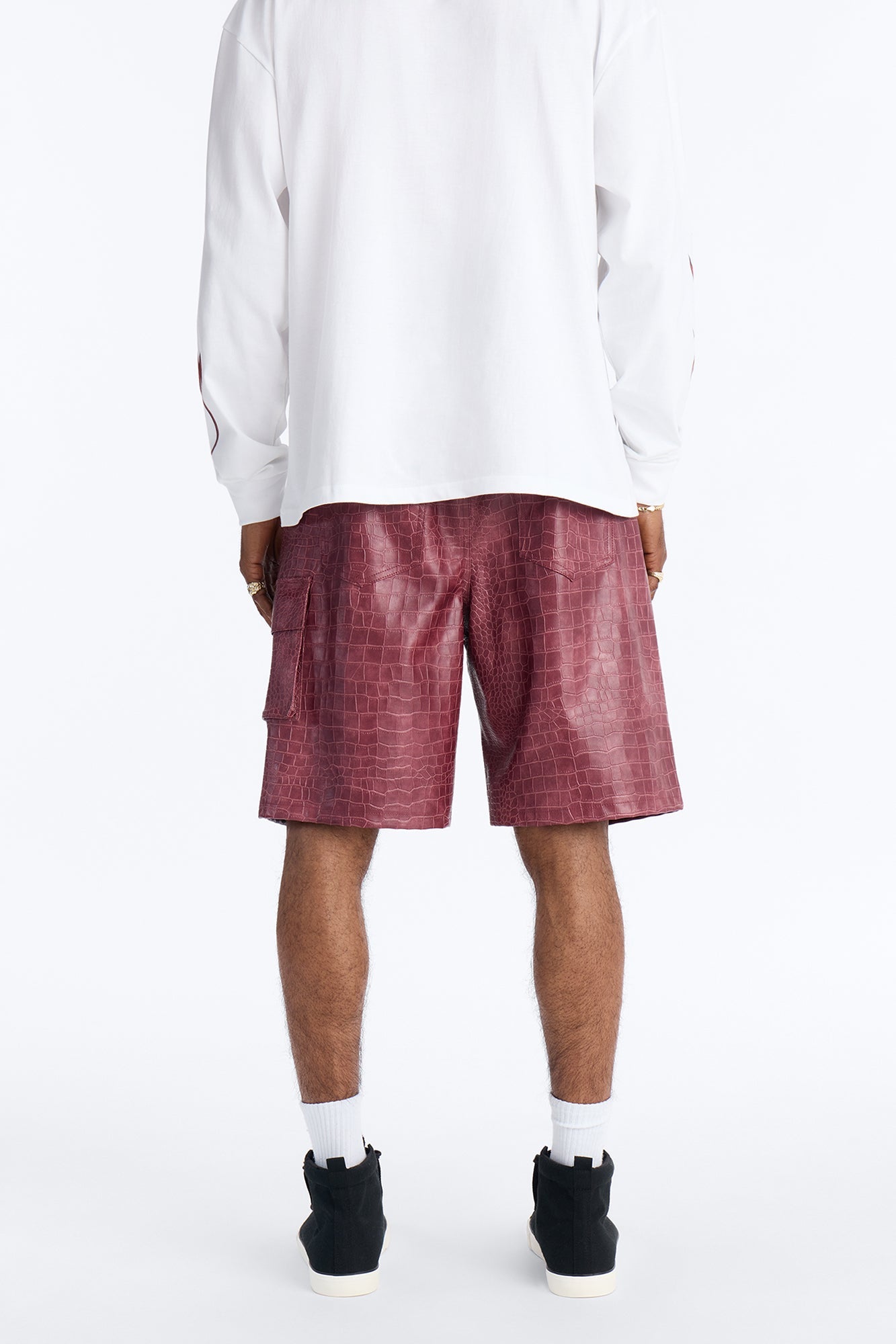 Relaxed Freedom Lane Faux Leather Croc Short - Burgundy