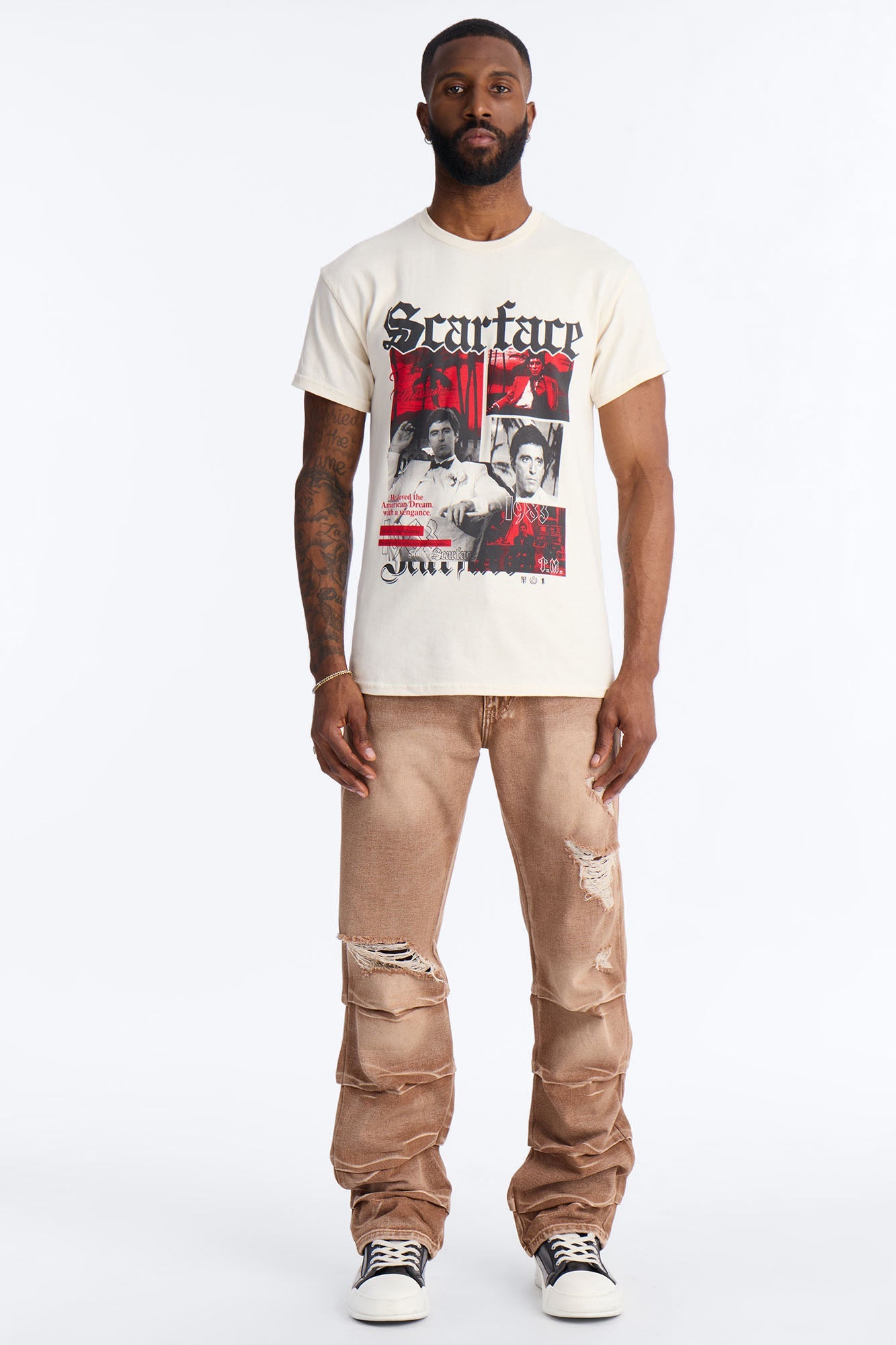 Scarface Embroidery Short Sleeve Tee - Natural