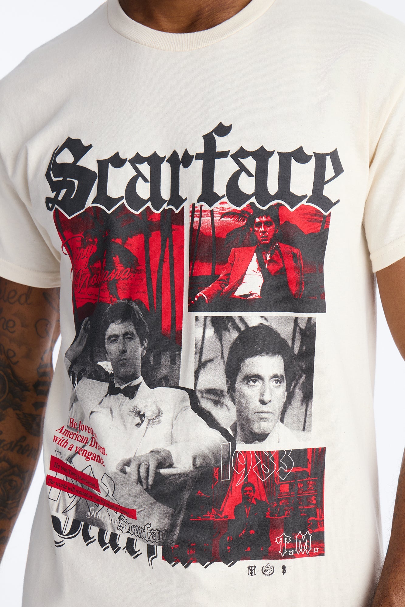Scarface Embroidery Short Sleeve Tee - Natural