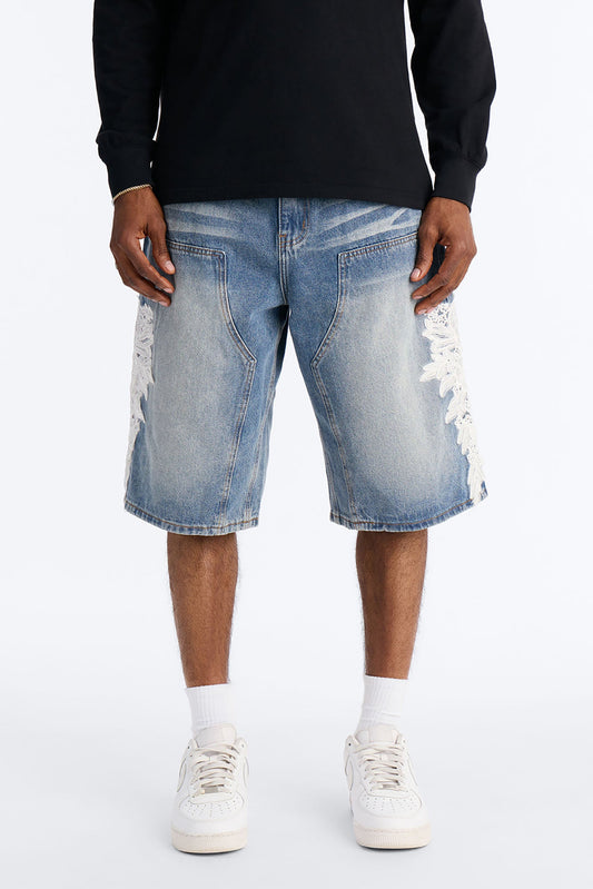 Vintage Bloom Baggy Carpenter Shorts - Medium Blue Wash