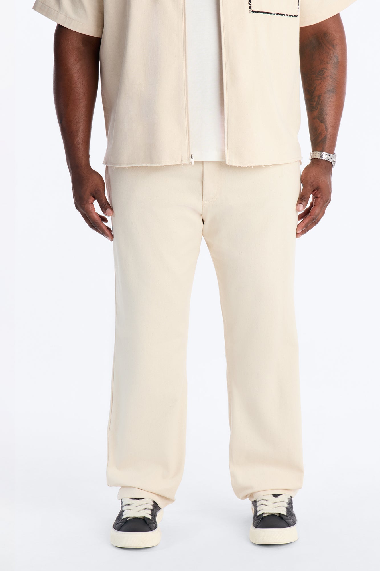Straight Textured Paradise Thread Pant - Cream