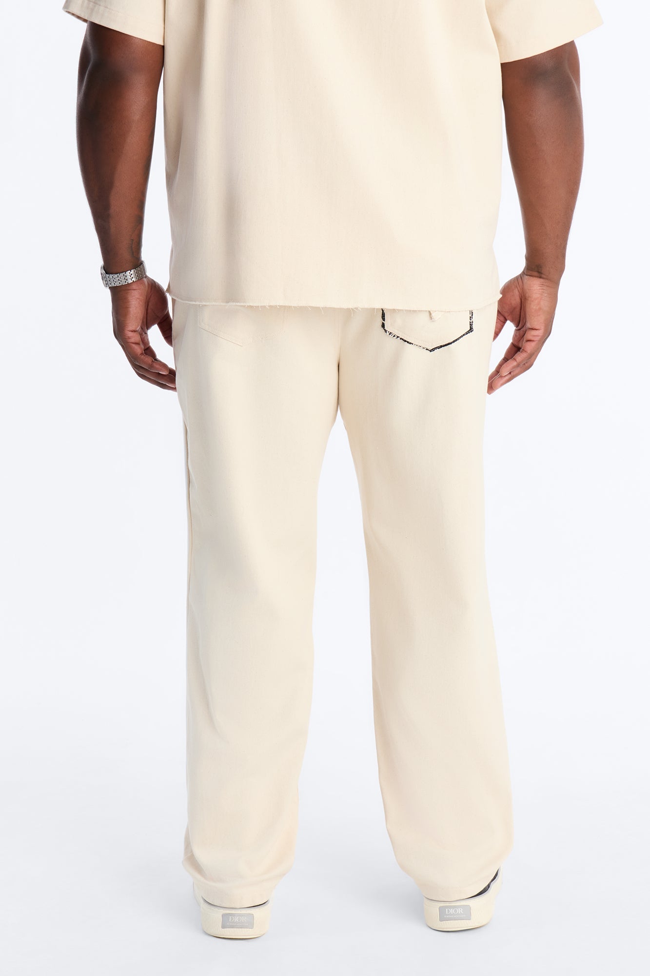 Straight Textured Paradise Thread Pant - Cream