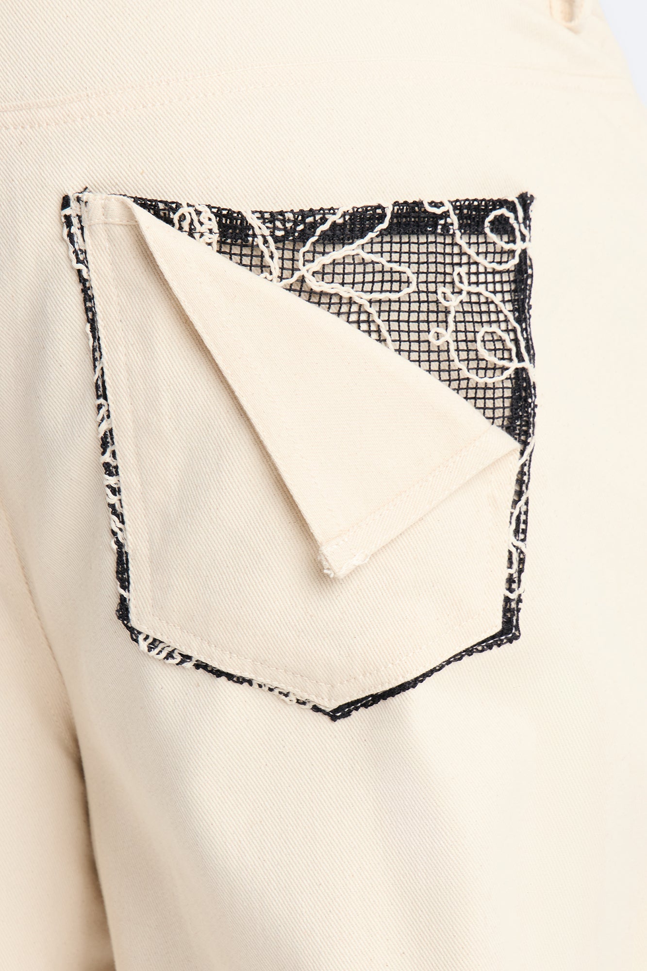 Straight Textured Paradise Thread Pant - Cream