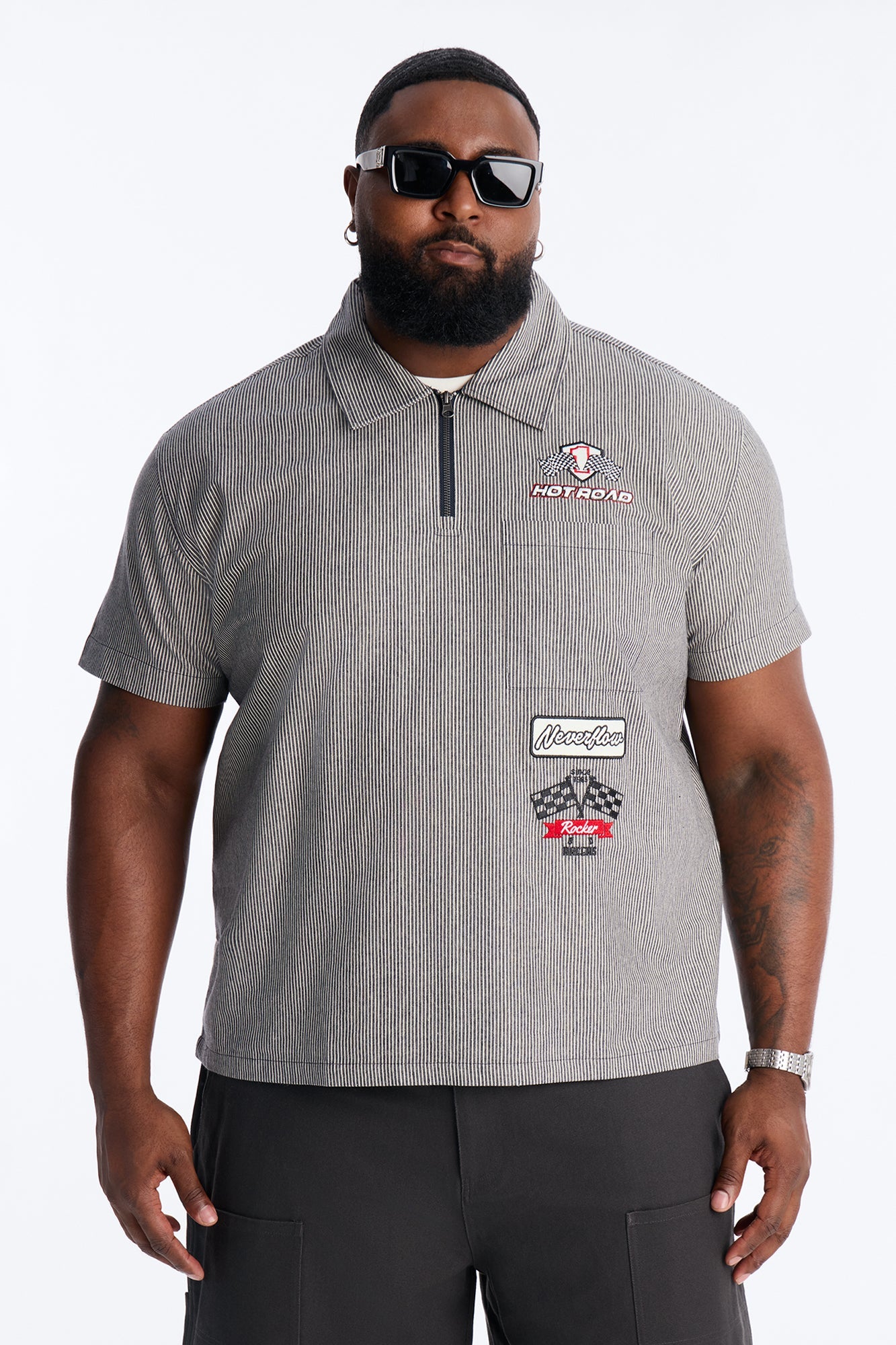 Hot Road Quarter Zip Short Sleeve Polo - Grey