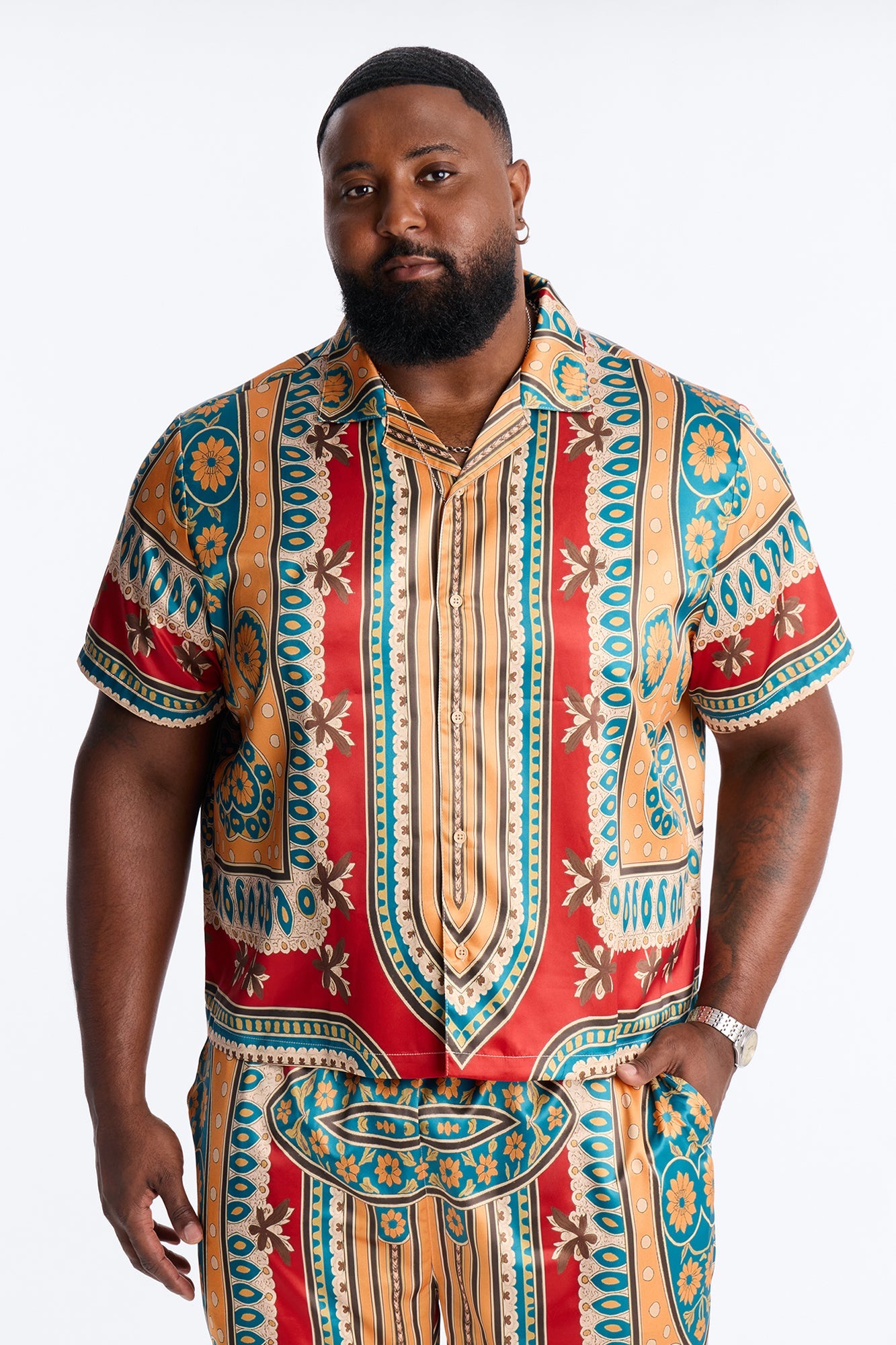 Monaco Cuban Collar Button Up Shirt - Burgundy