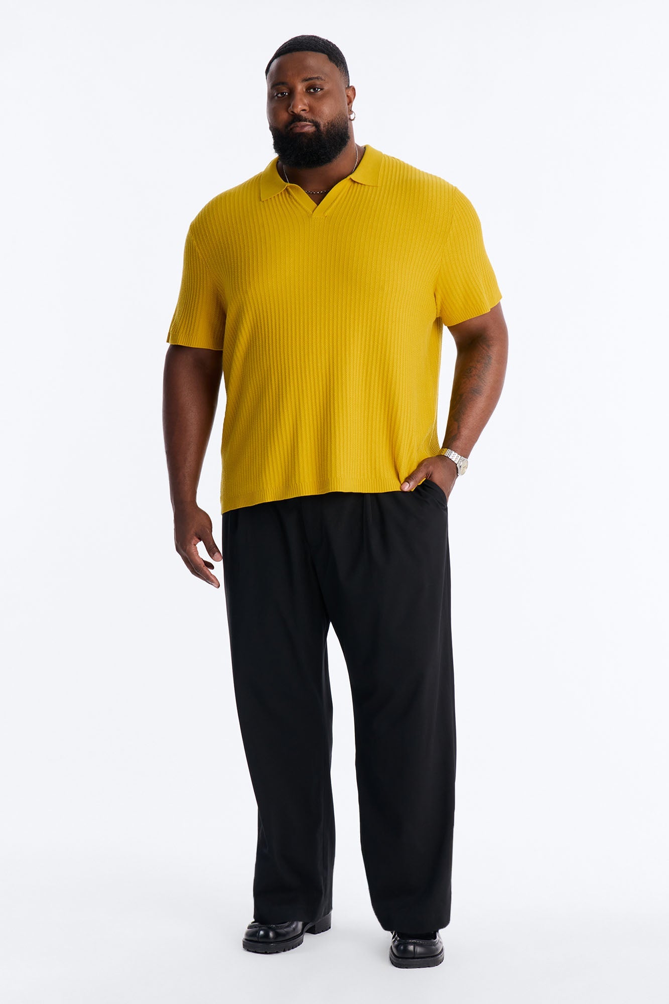 Coastal Knit Short Sleeve Shirt - Mustard