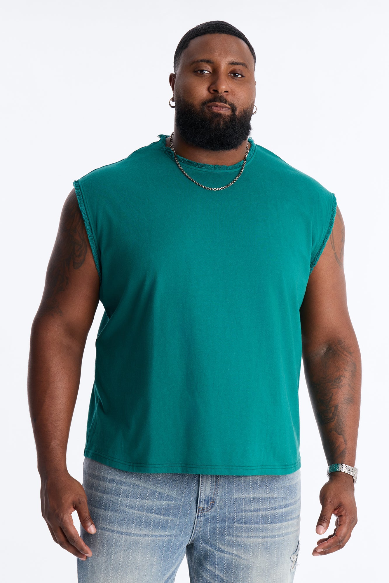 Relaxed Raw Edge Muscle Tee - Hunter Green