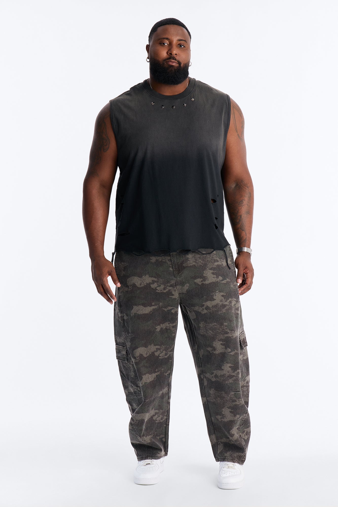 Washed Embellished Muscle Tee - Black