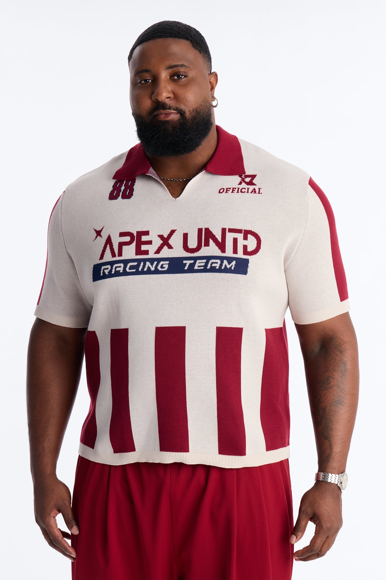 Apex United Johnny Collar Knit Top - Burgundy/combo