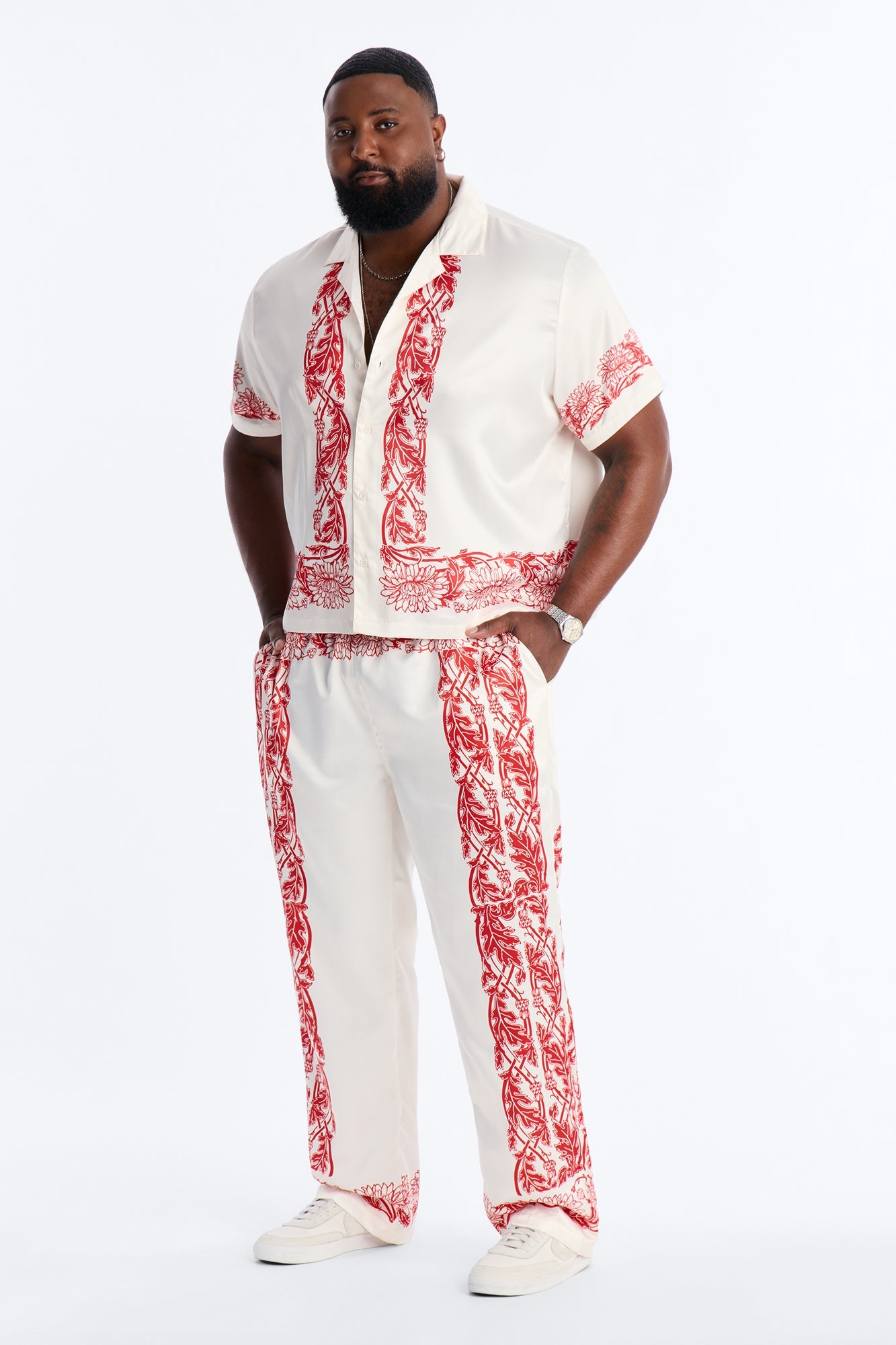 KOS Cuban Collar Button Up Shirt - White