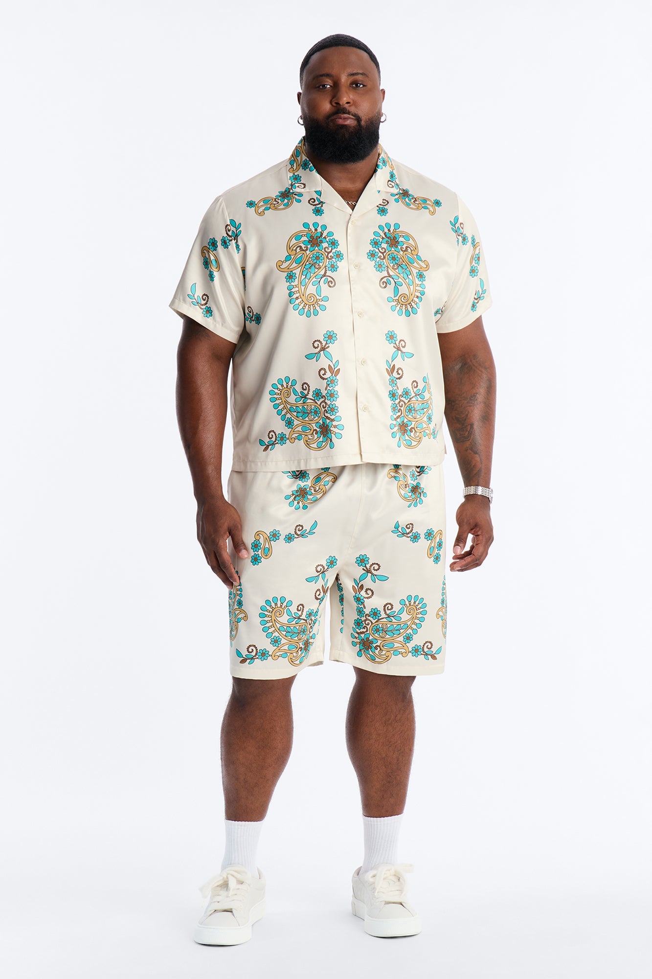 Santorini Cuban Collar Button Up Shirt - Natural