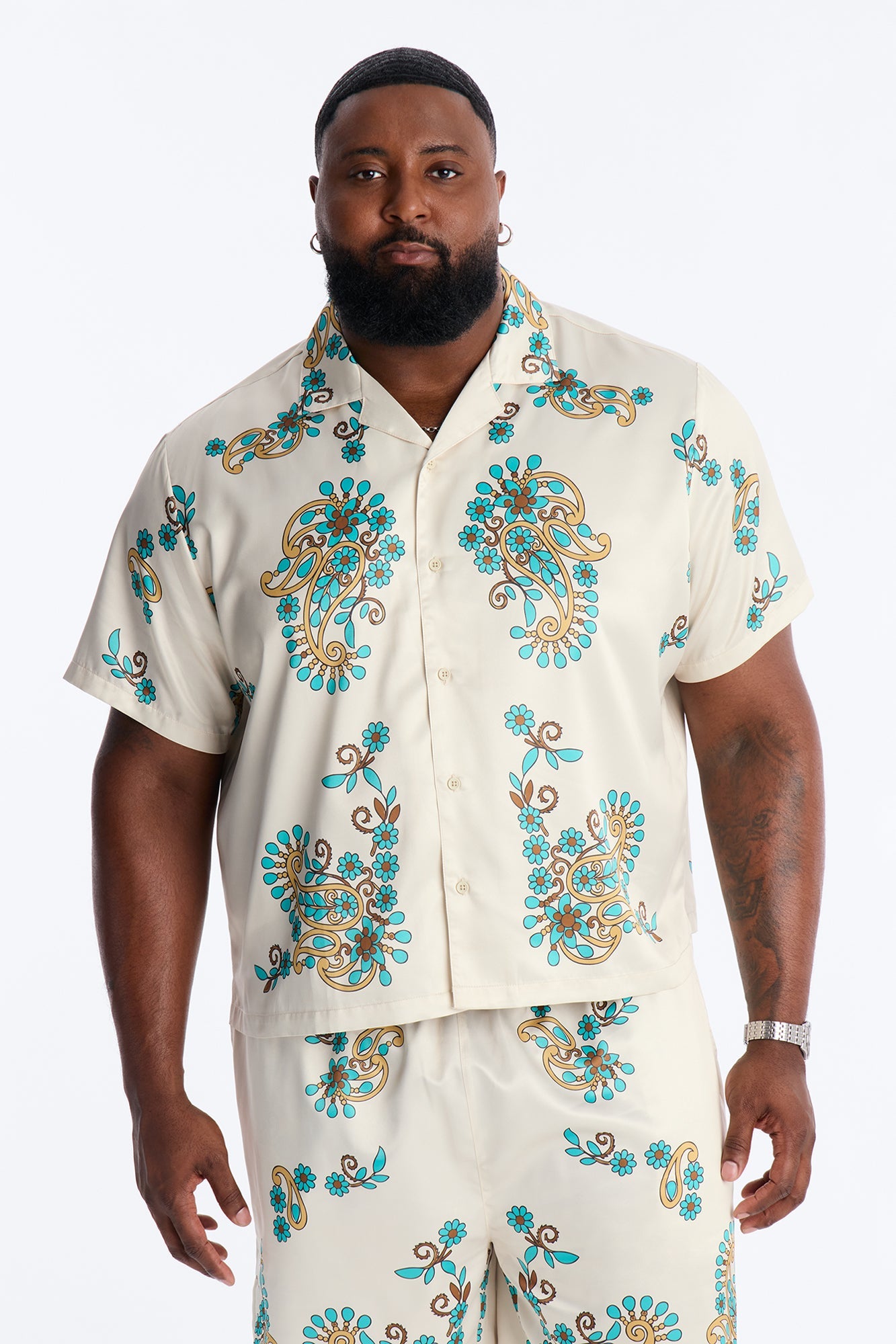Santorini Cuban Collar Button Up Shirt - Natural