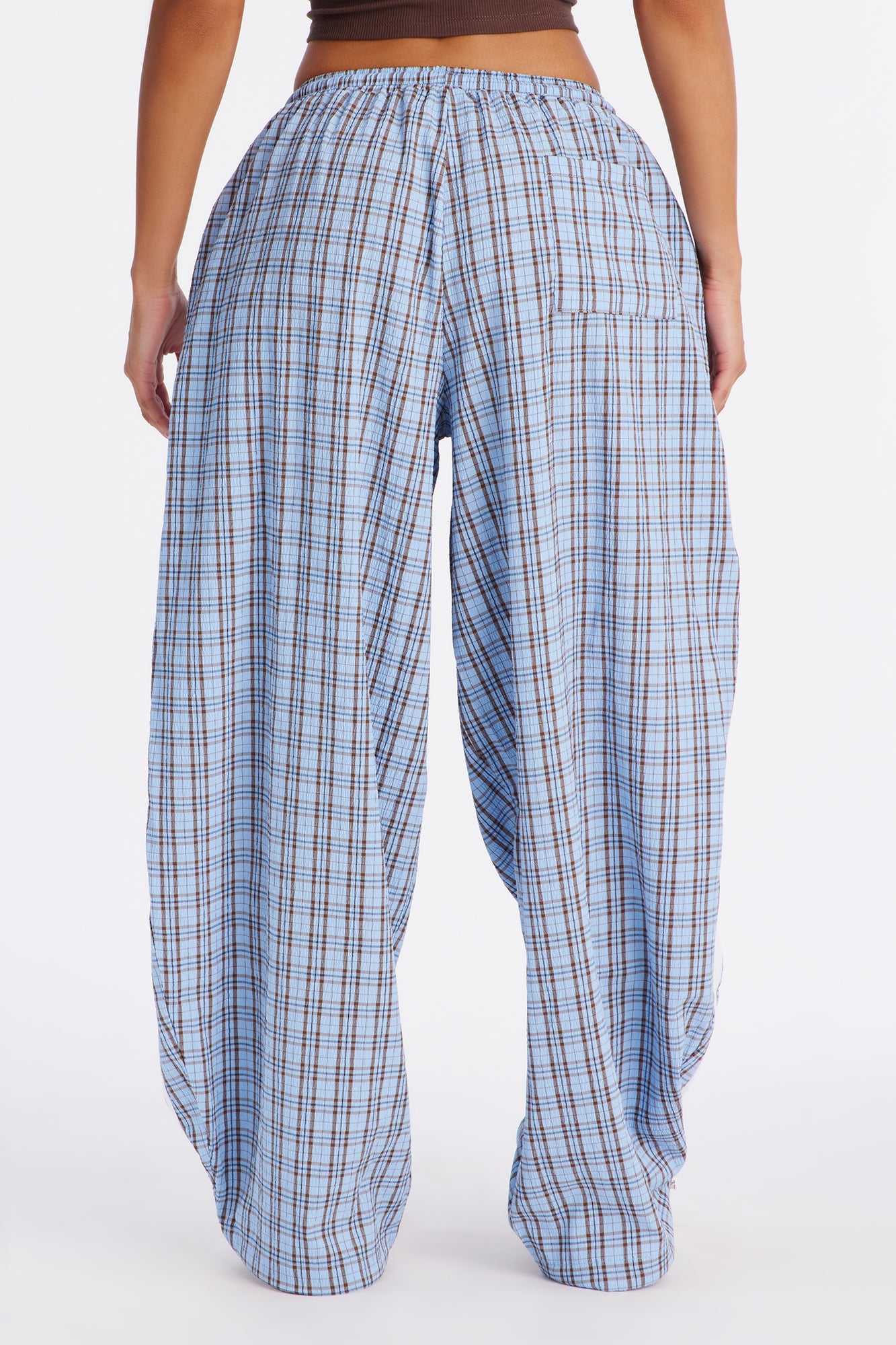 Kori Mid Rise Plaid Wide Leg Pant 31″ - Blue/combo