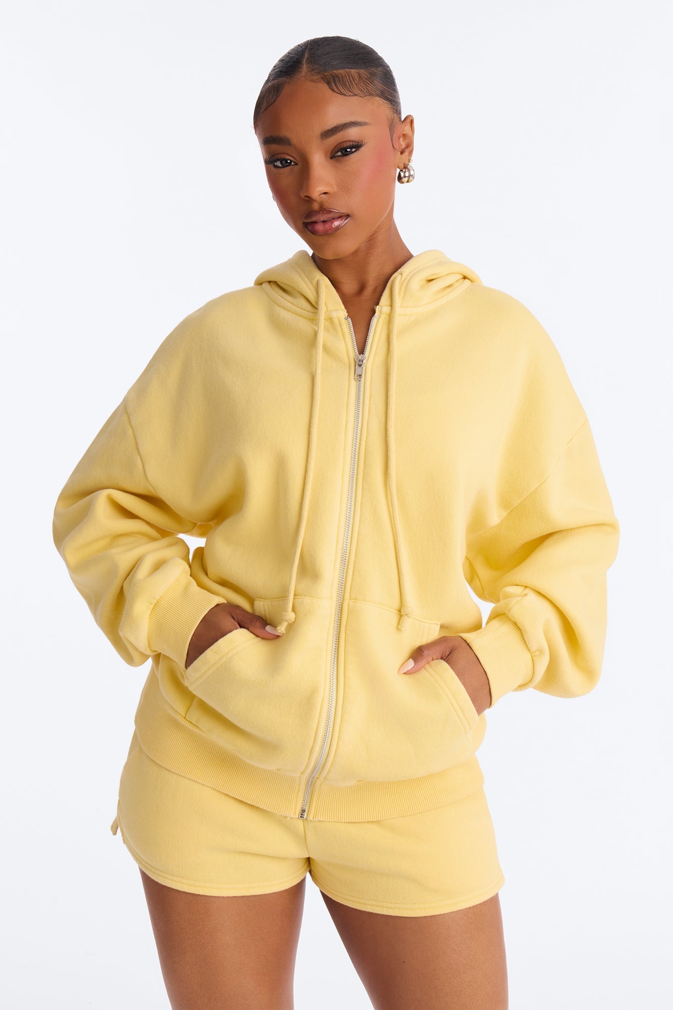 On The Run Washed Fleece Short Set - Yellow