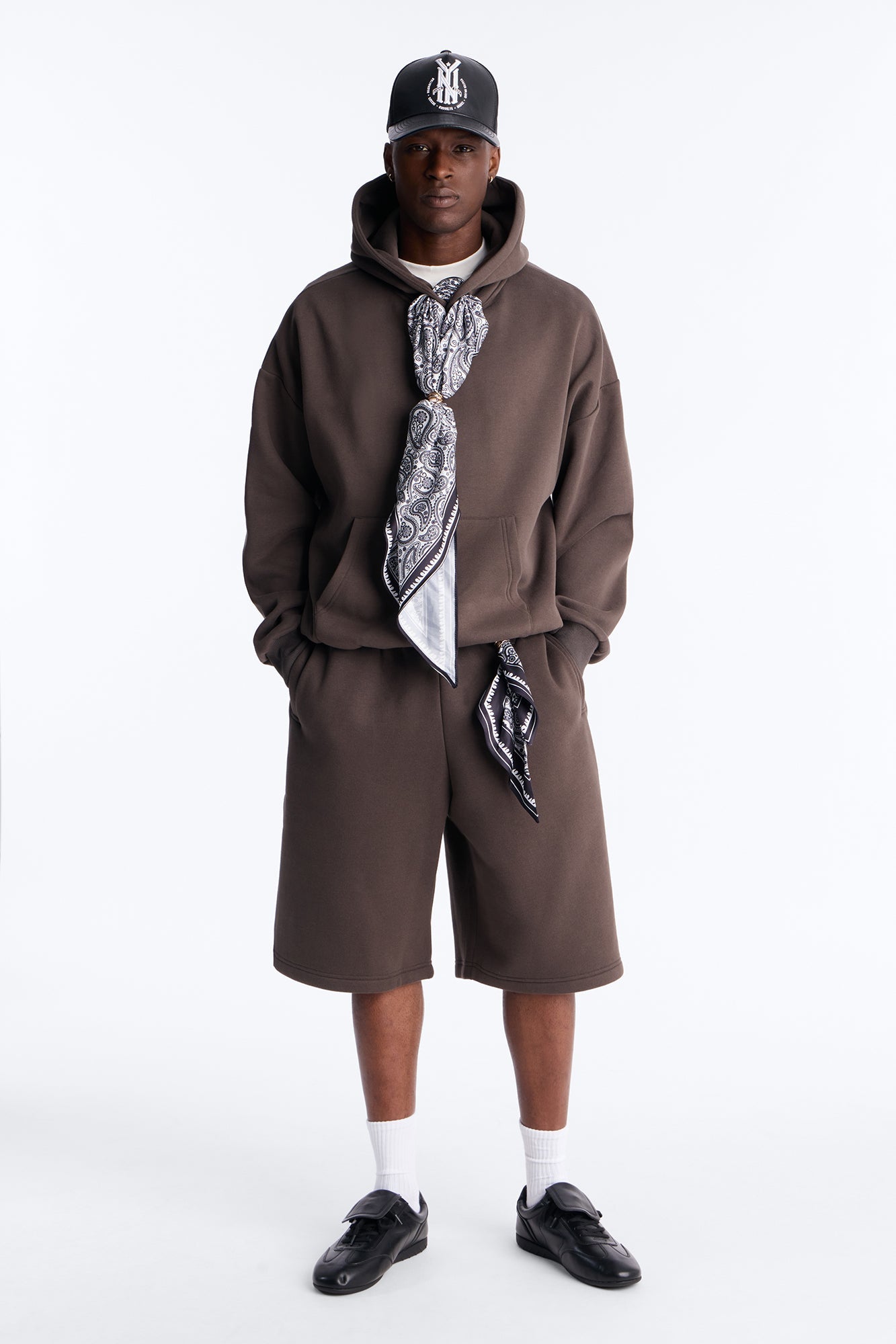 Oversized Bandana Scarf Duo Hoodie - Brown