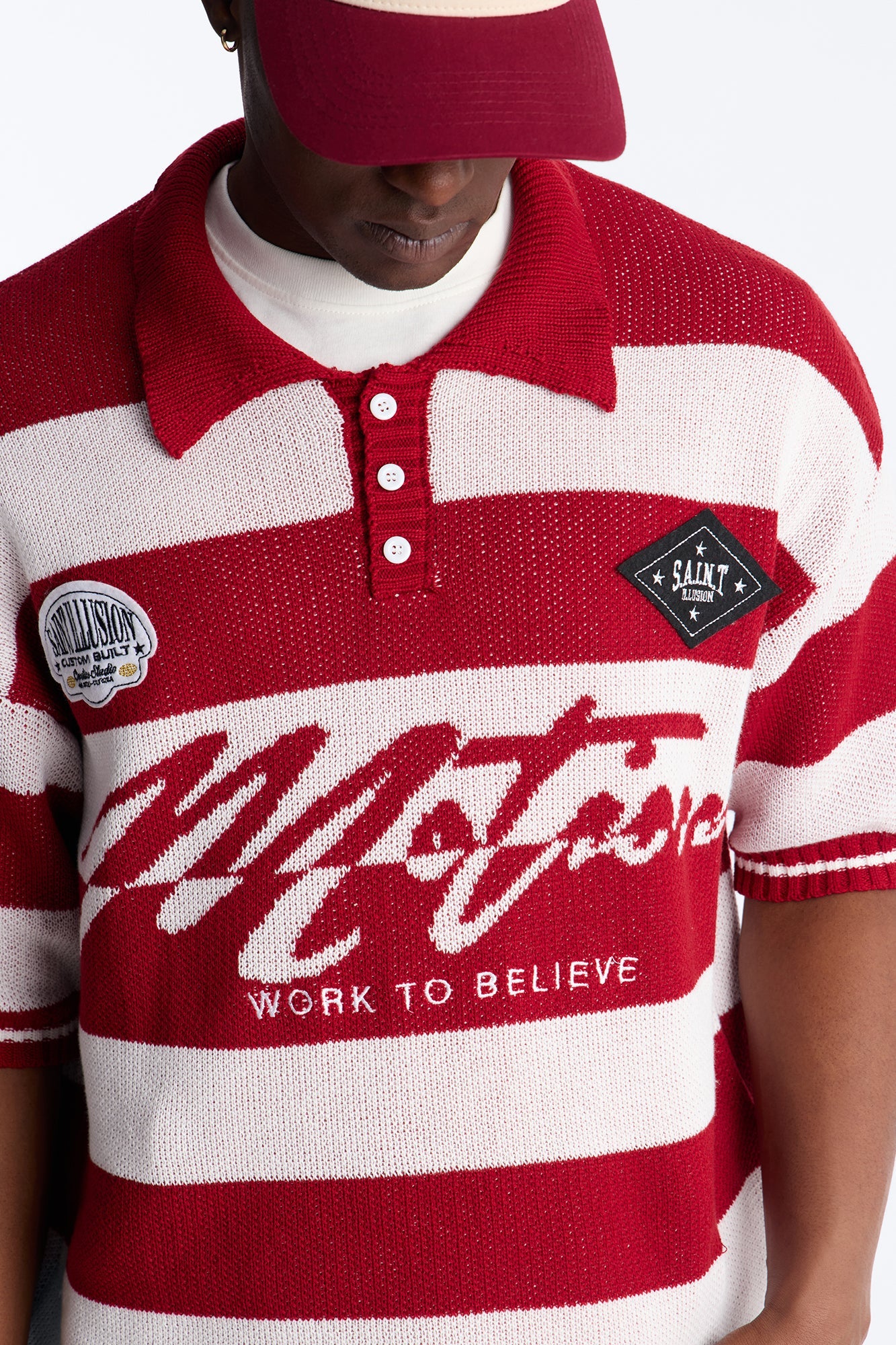 Motion Lines Short Sleeve Polo - Burgundy