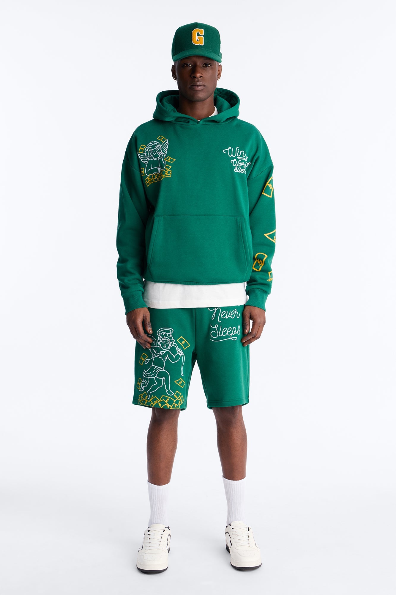 Paper Chaser Chain Stitch Oversized Hoodie - Green