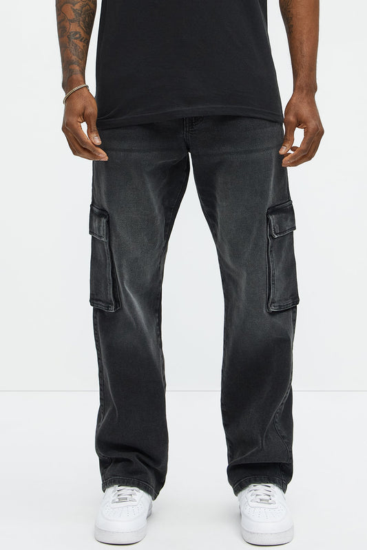 Classic Straight Cargo Jeans - Black Wash
