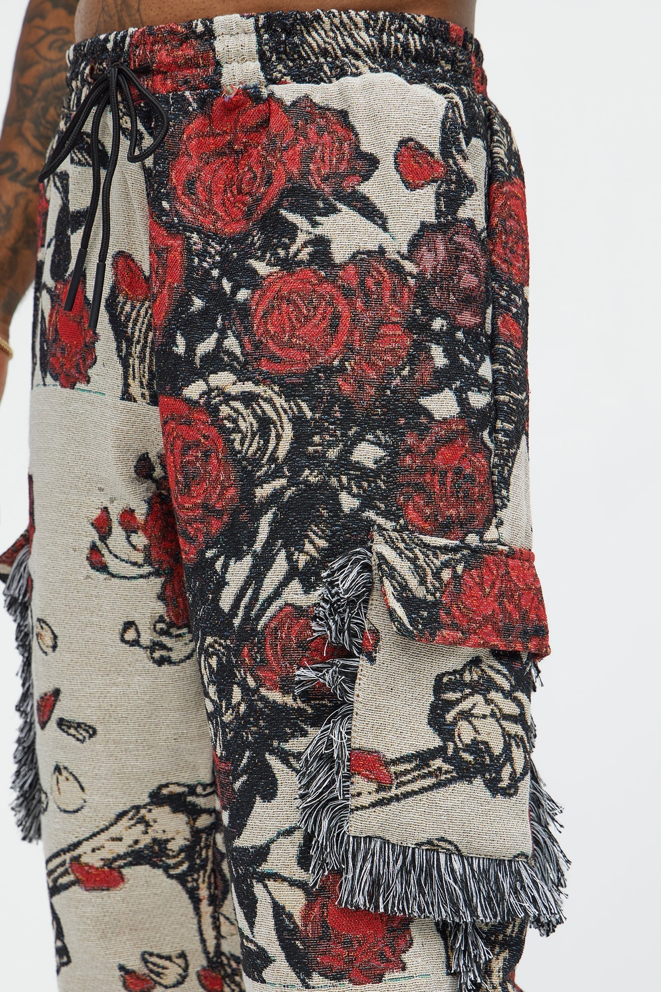 Straight Petals Tapestry Cargo Pants - Red/combo