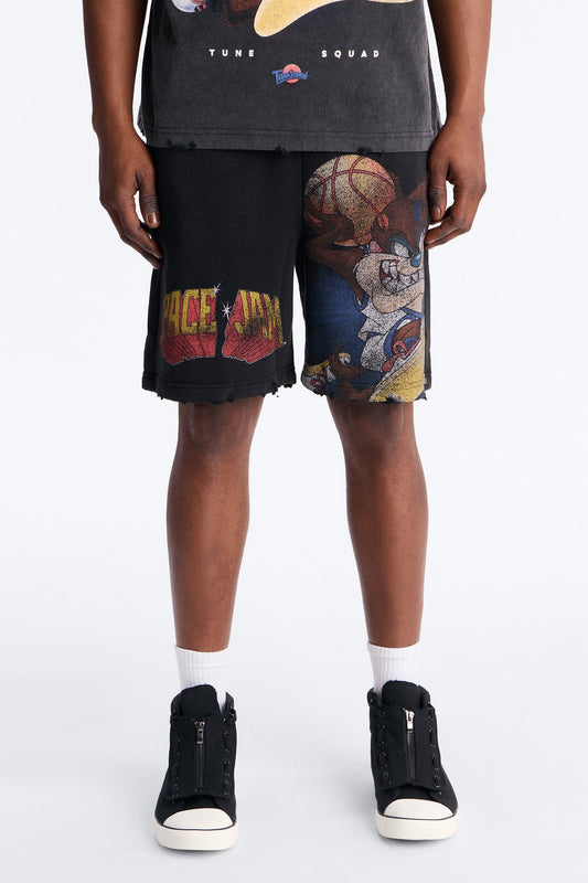 Space Jam Tune Squad Distressed Sweat Shorts - Black