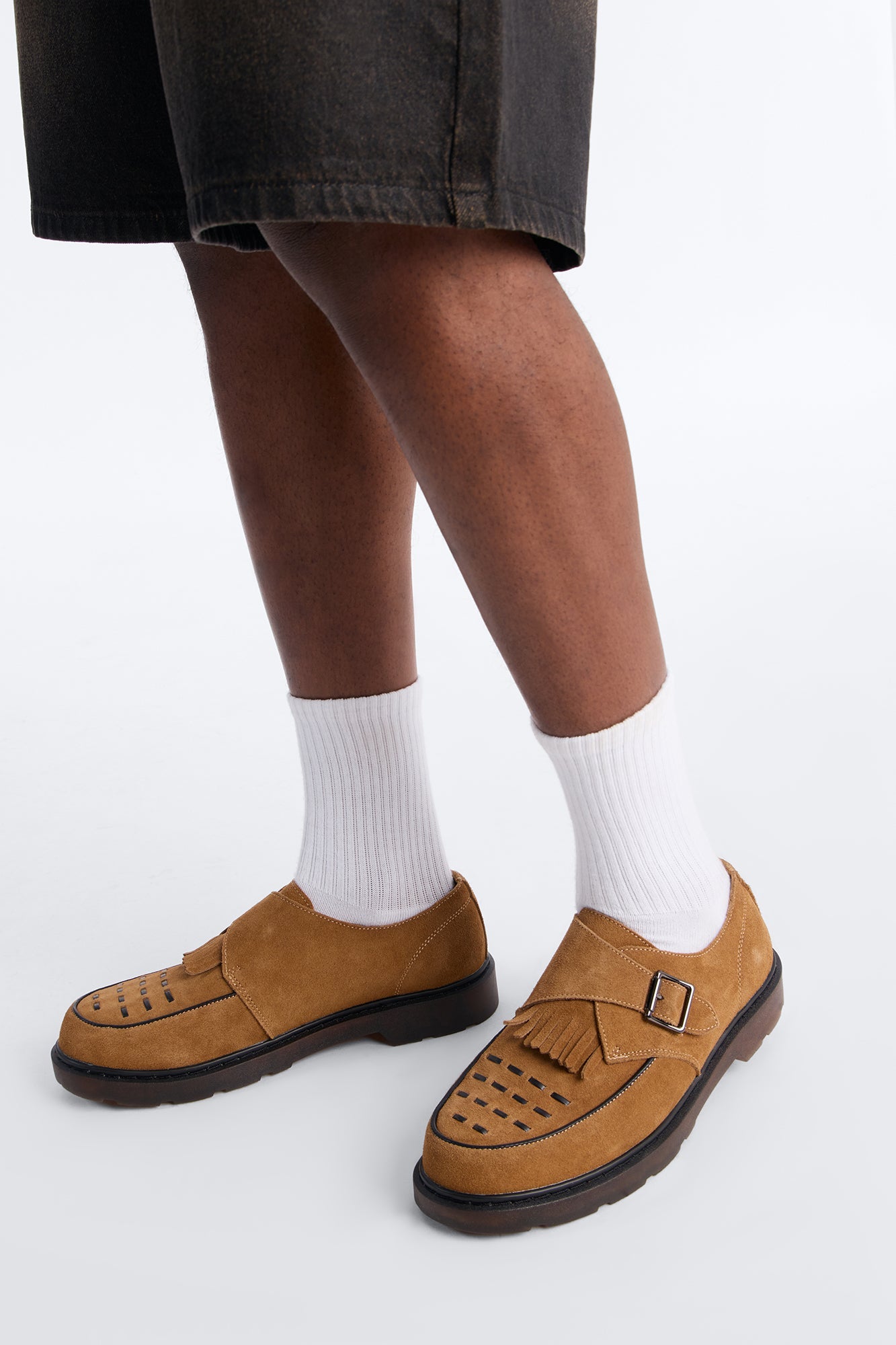 Genuine Suede Monk Strap Loafer - Brown