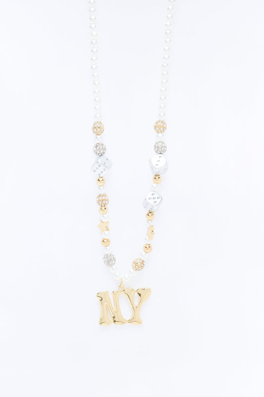 New York Pendant Pearl Necklace Set - Gold