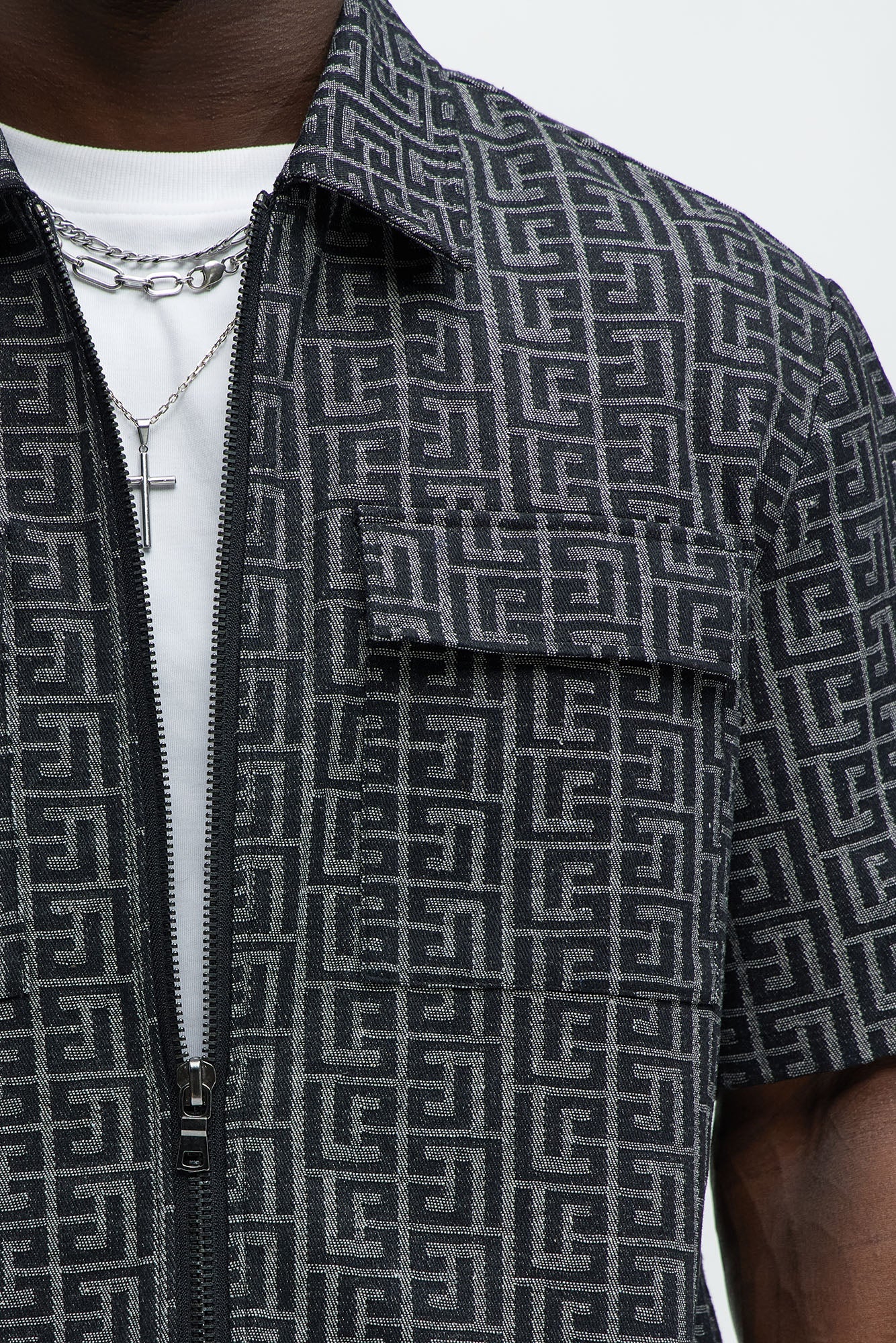 Fallon Jacquard Zip Shirt - Charcoal
