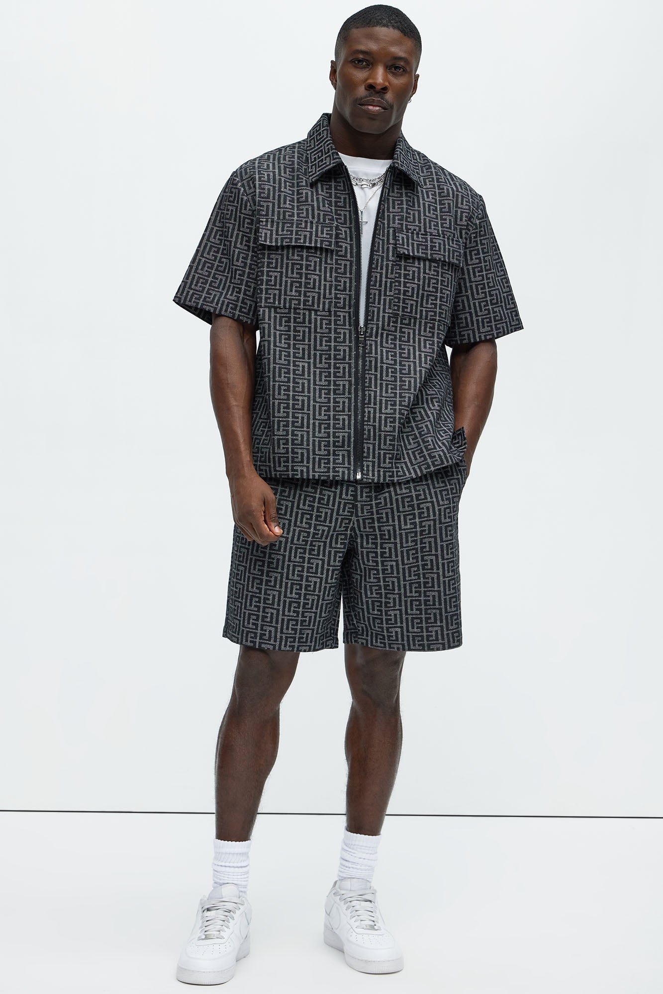 Fallon Jacquard Relaxed Shorts - Charcoal