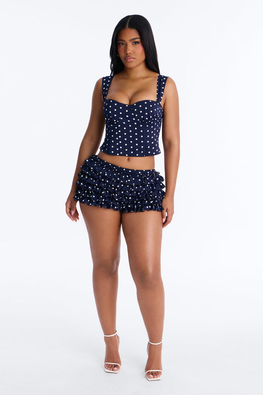 Lovely Day Polka Dot Corset Top - Navy