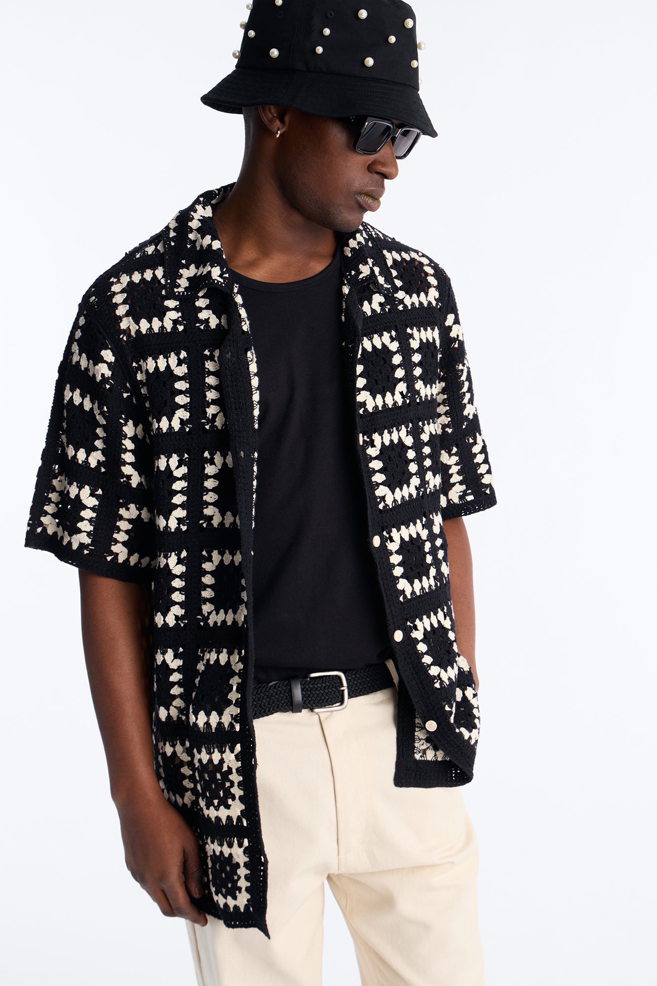Coastal Crochet Button Up Shirt - Black