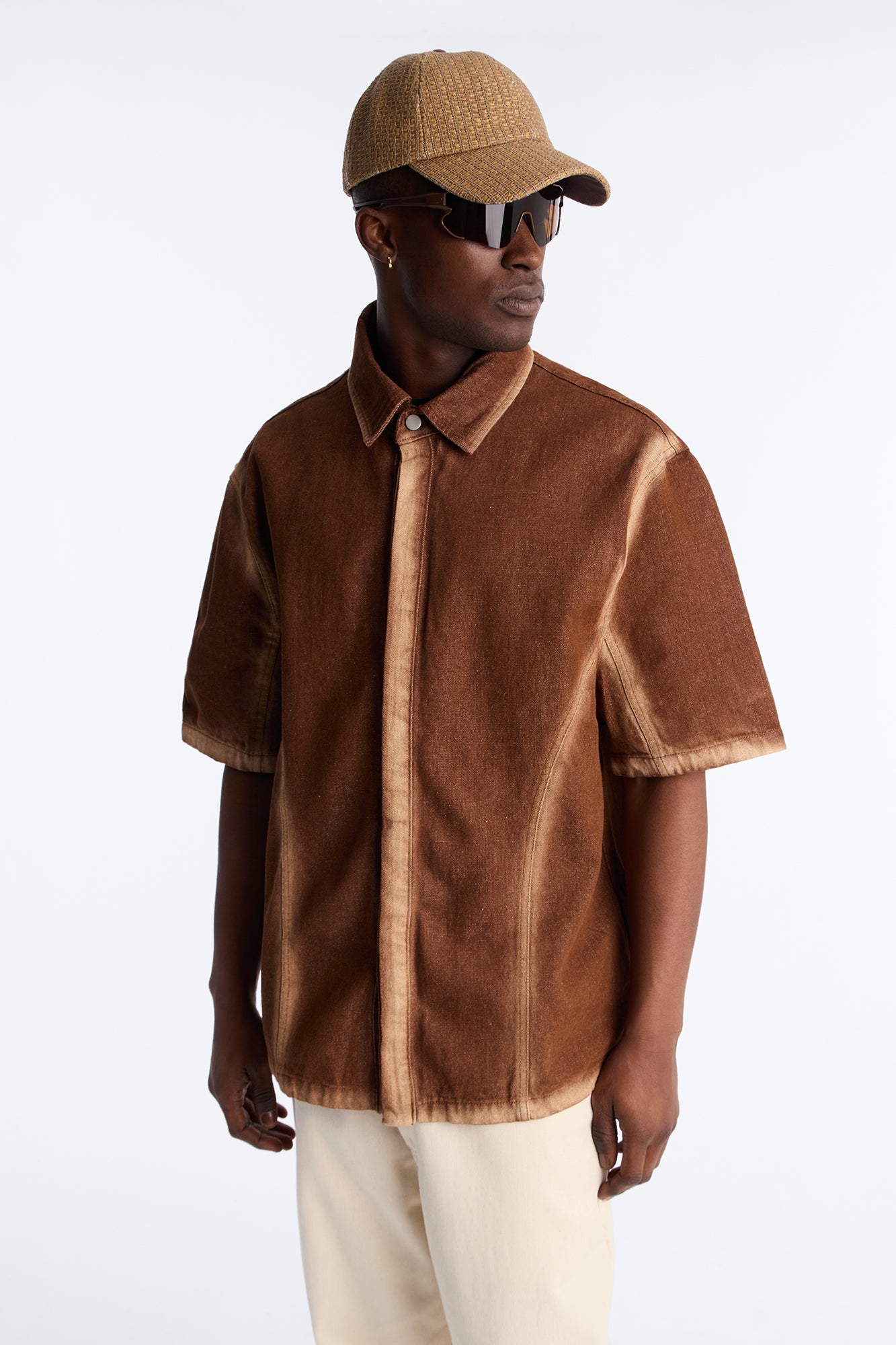 Iron Dust Denim Zip Up Shirt - Brown
