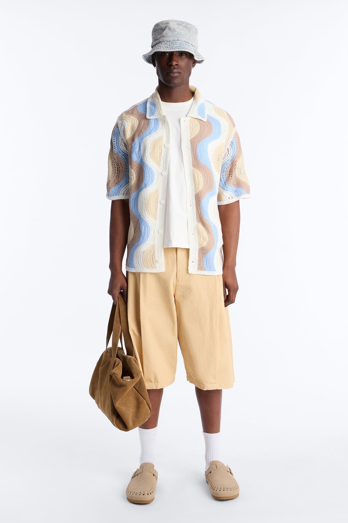 Desert Daze Crochet Short Sleeve Button Up Shirt - Multi Color