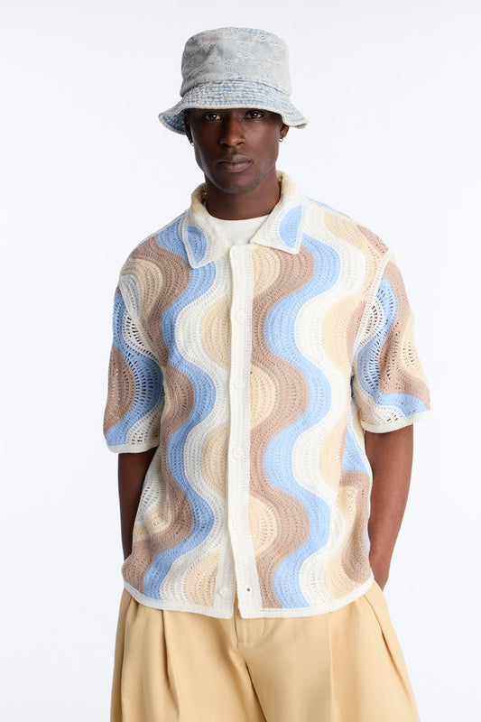 Desert Daze Crochet Short Sleeve Button Up Shirt - Multi Color