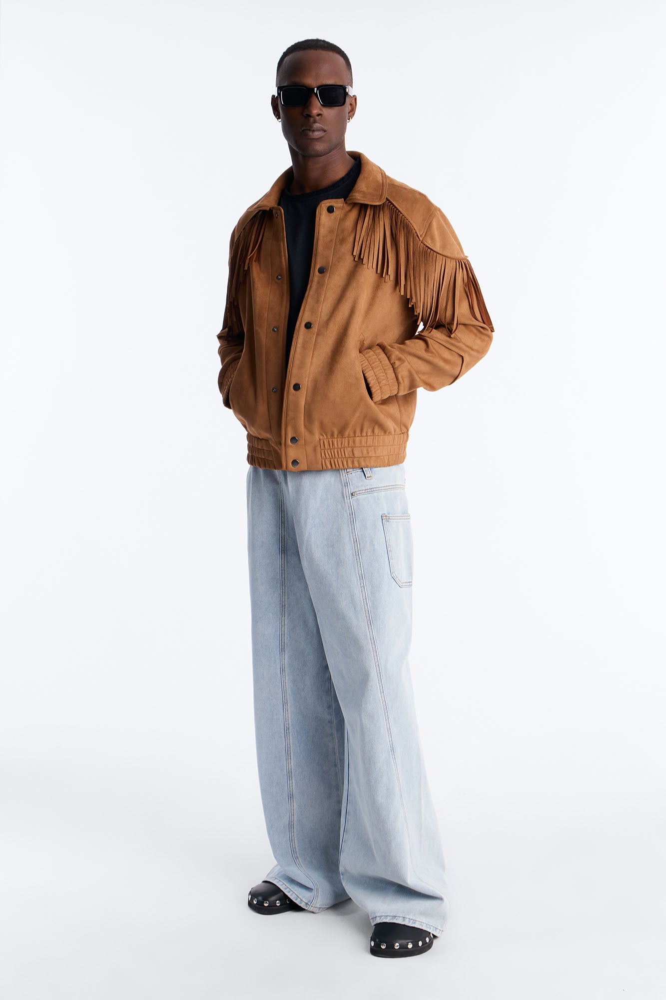 Fringed Festival Grounds Faux Suede Jacket - Camel
