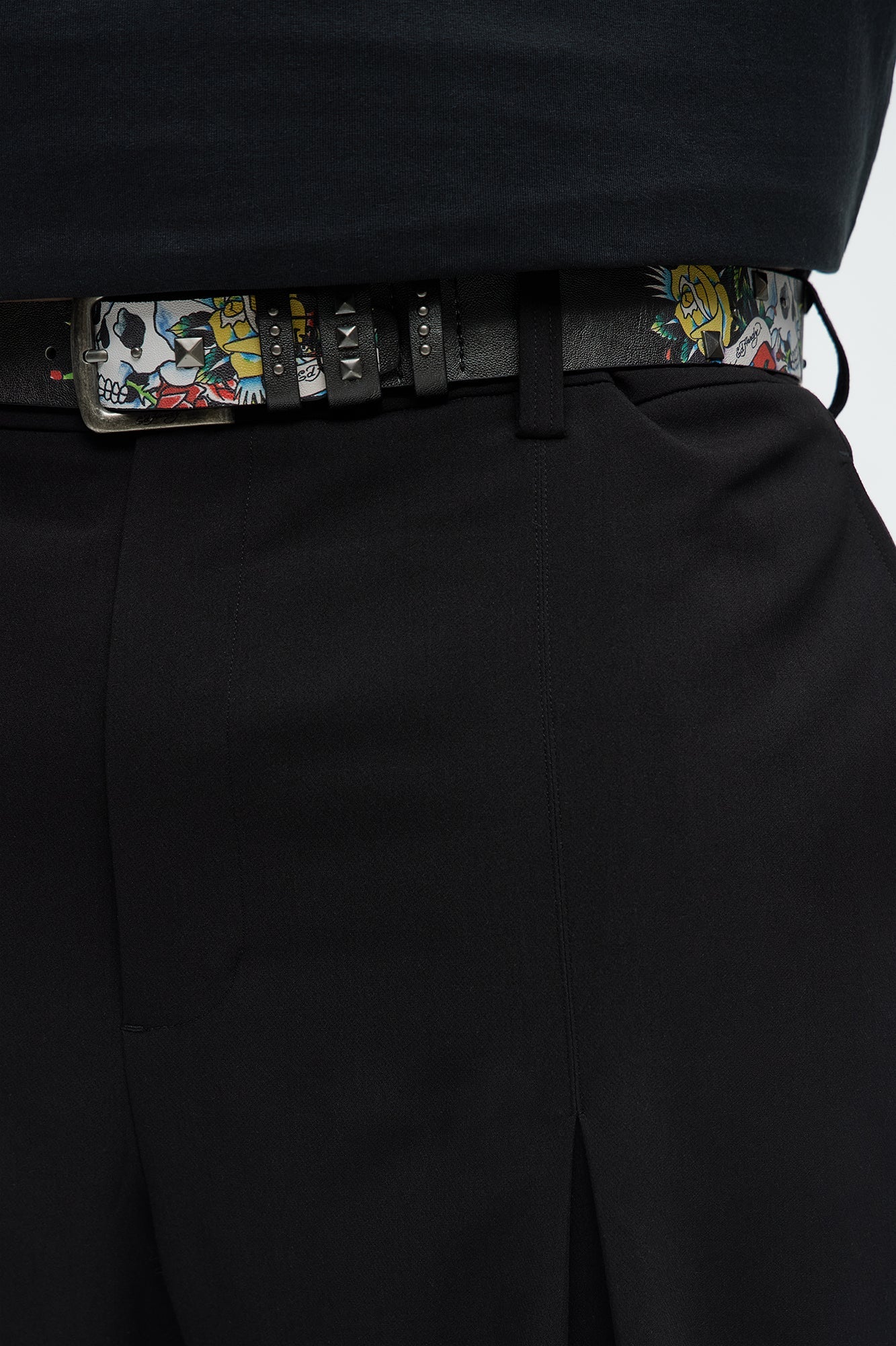 Ed Hardy Skulls & Roses Studded Belt - Black