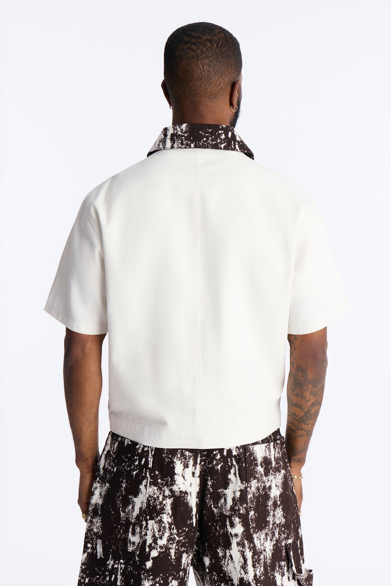 Canon Contrast Collar Zip Up Shirt - White
