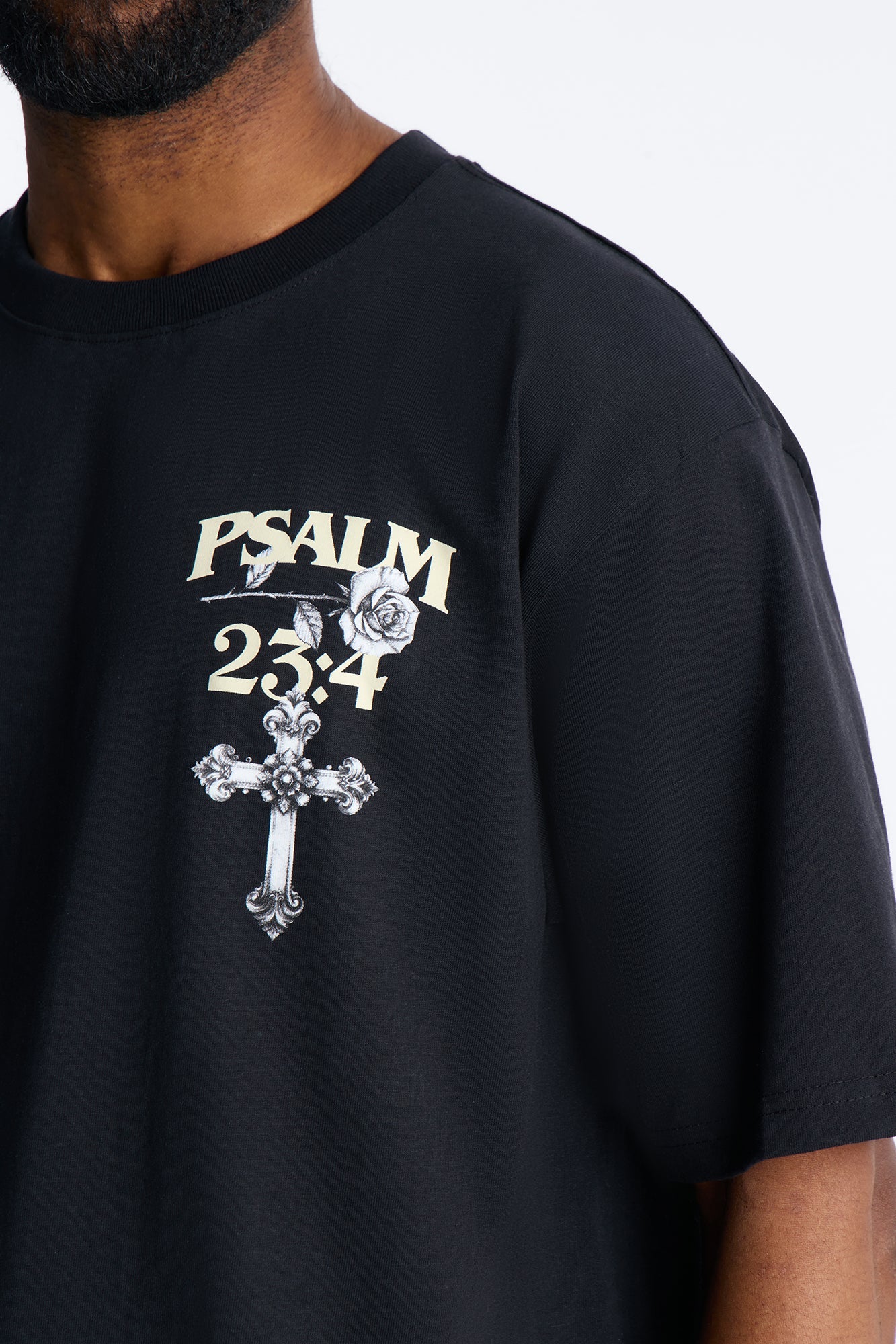Psalm 23:4 I Walk Through The Valley Boxy Short Sleeve Tee - Black