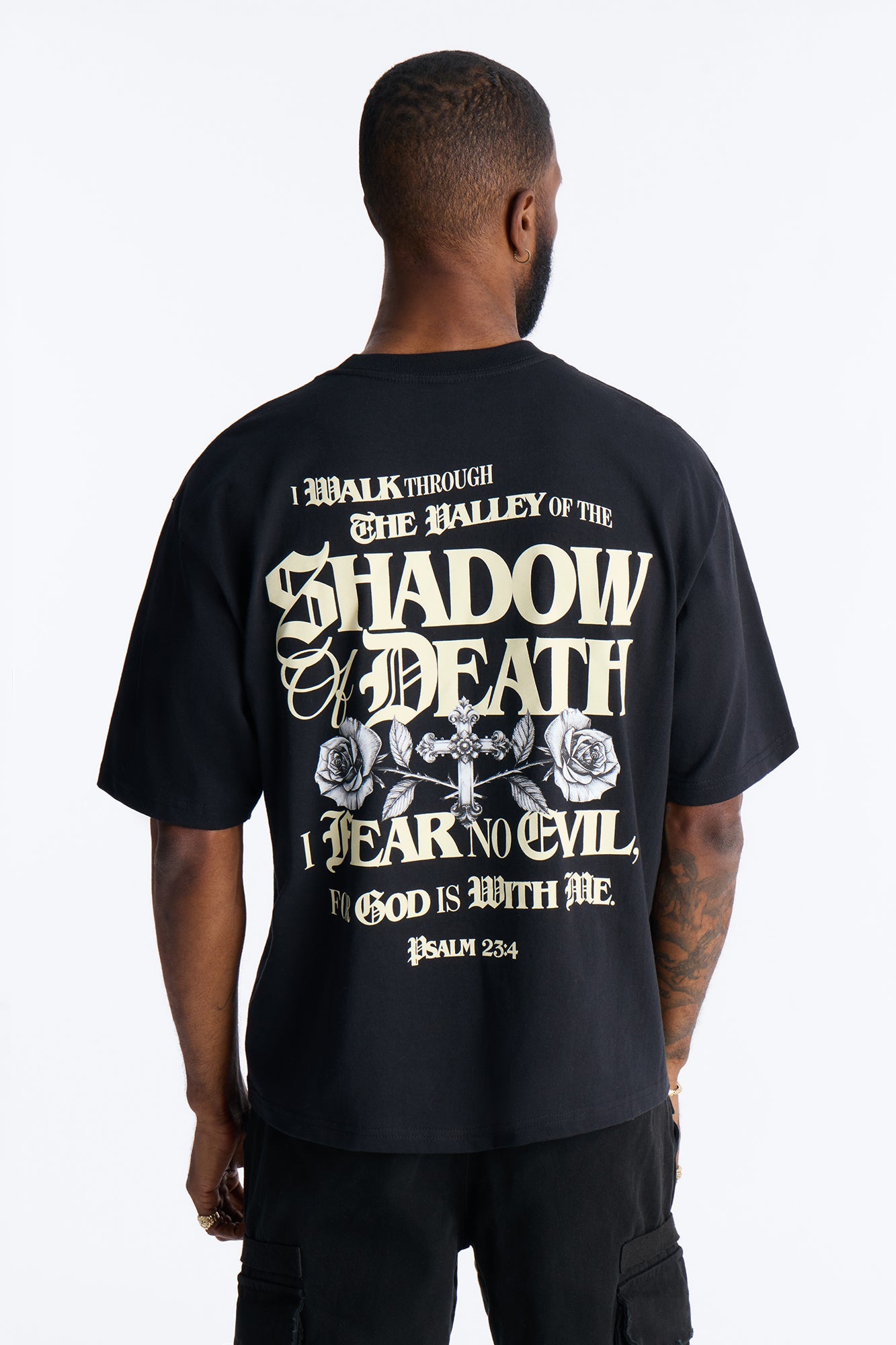 Psalm 23:4 I Walk Through The Valley Boxy Short Sleeve Tee - Black